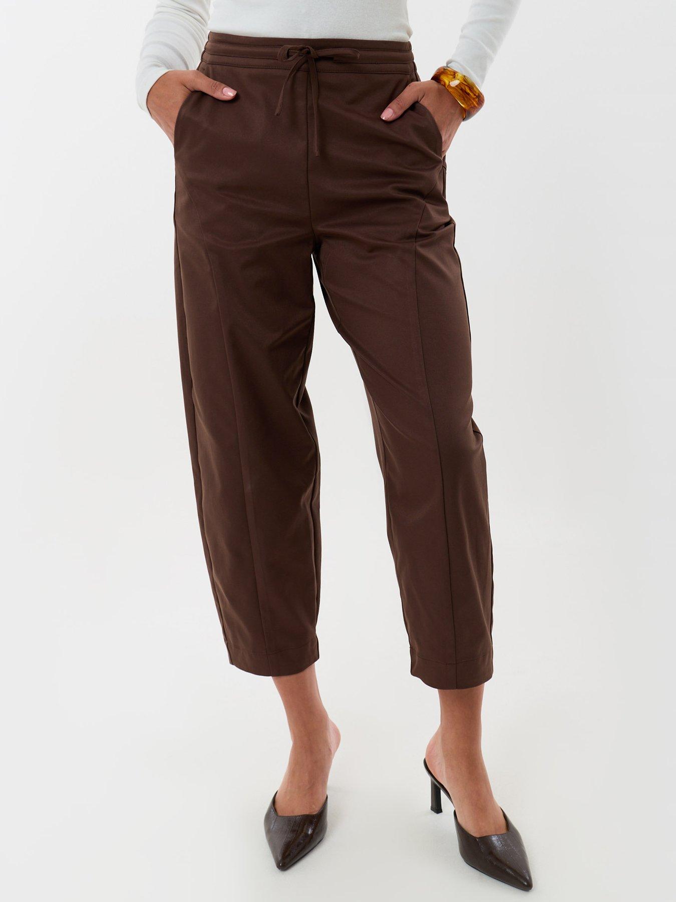 Image 2 of 4 of Threadbare Curved Seam Barrel Leg Trousers In Chocolate Brown