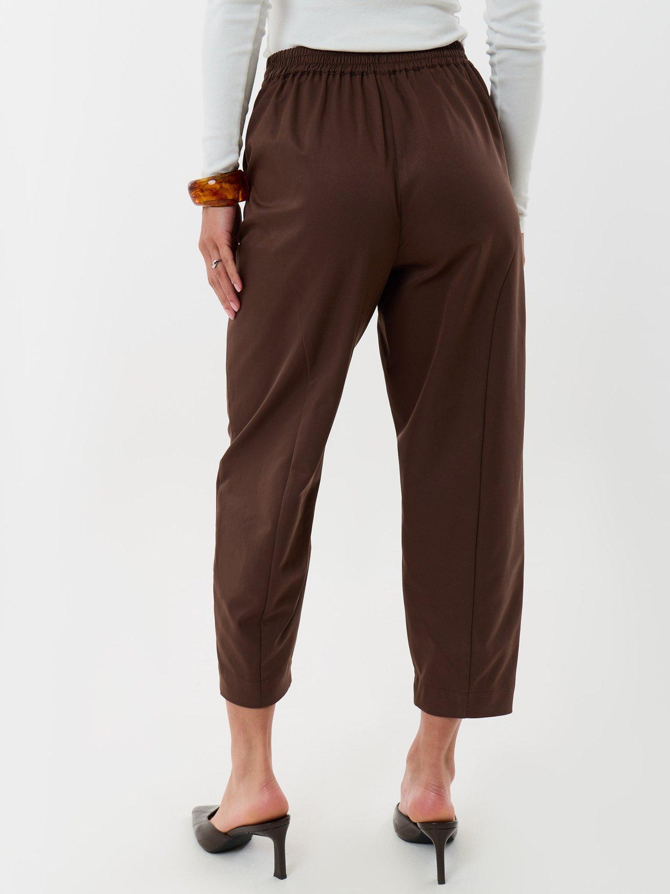 Image 3 of 4 of Threadbare Curved Seam Barrel Leg Trousers In Chocolate Brown