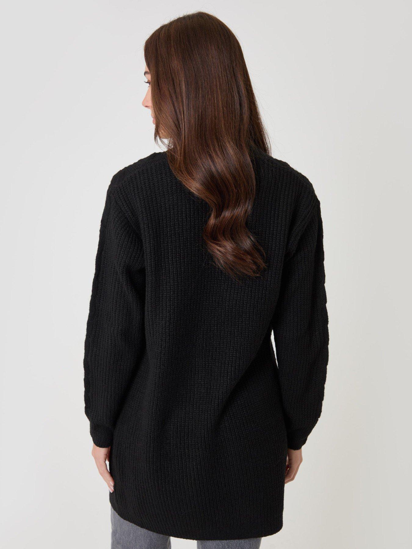 Image 2 of 5 of Threadbare Cable Knit Open Cardigan In Black