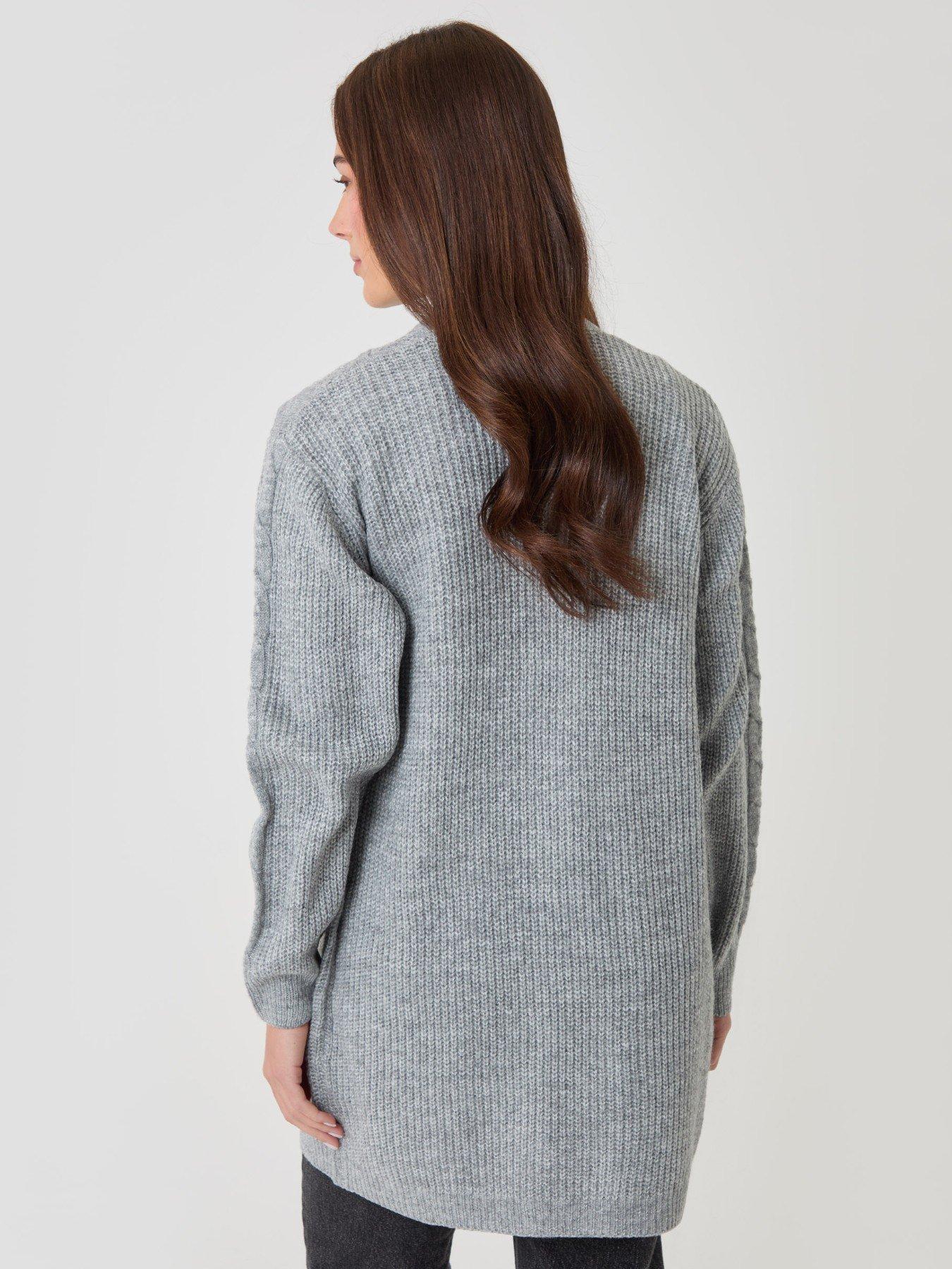 Image 2 of 5 of Threadbare Cable Knit Open Cardigan In Grey