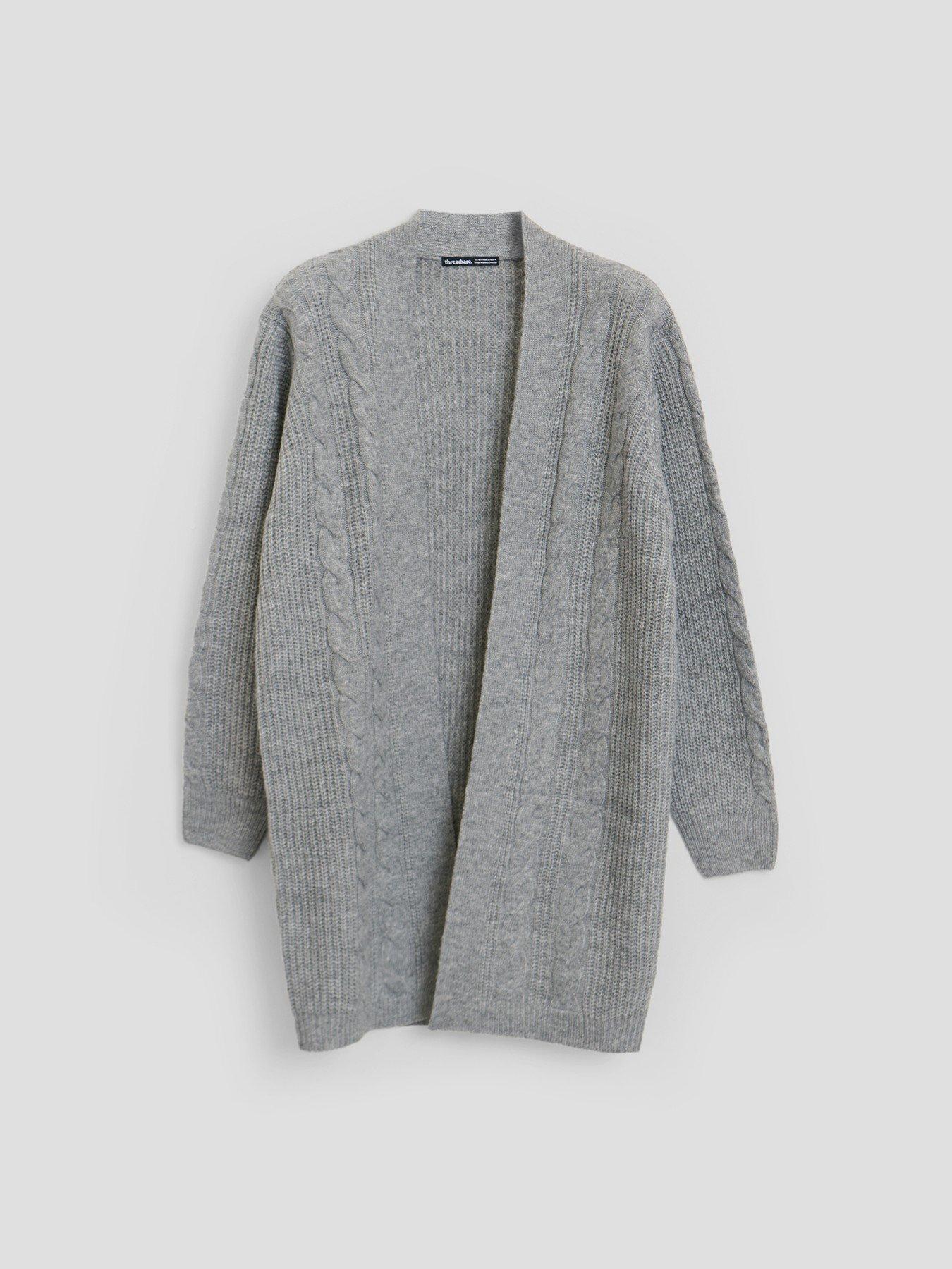 Image 5 of 5 of Threadbare Cable Knit Open Cardigan In Grey