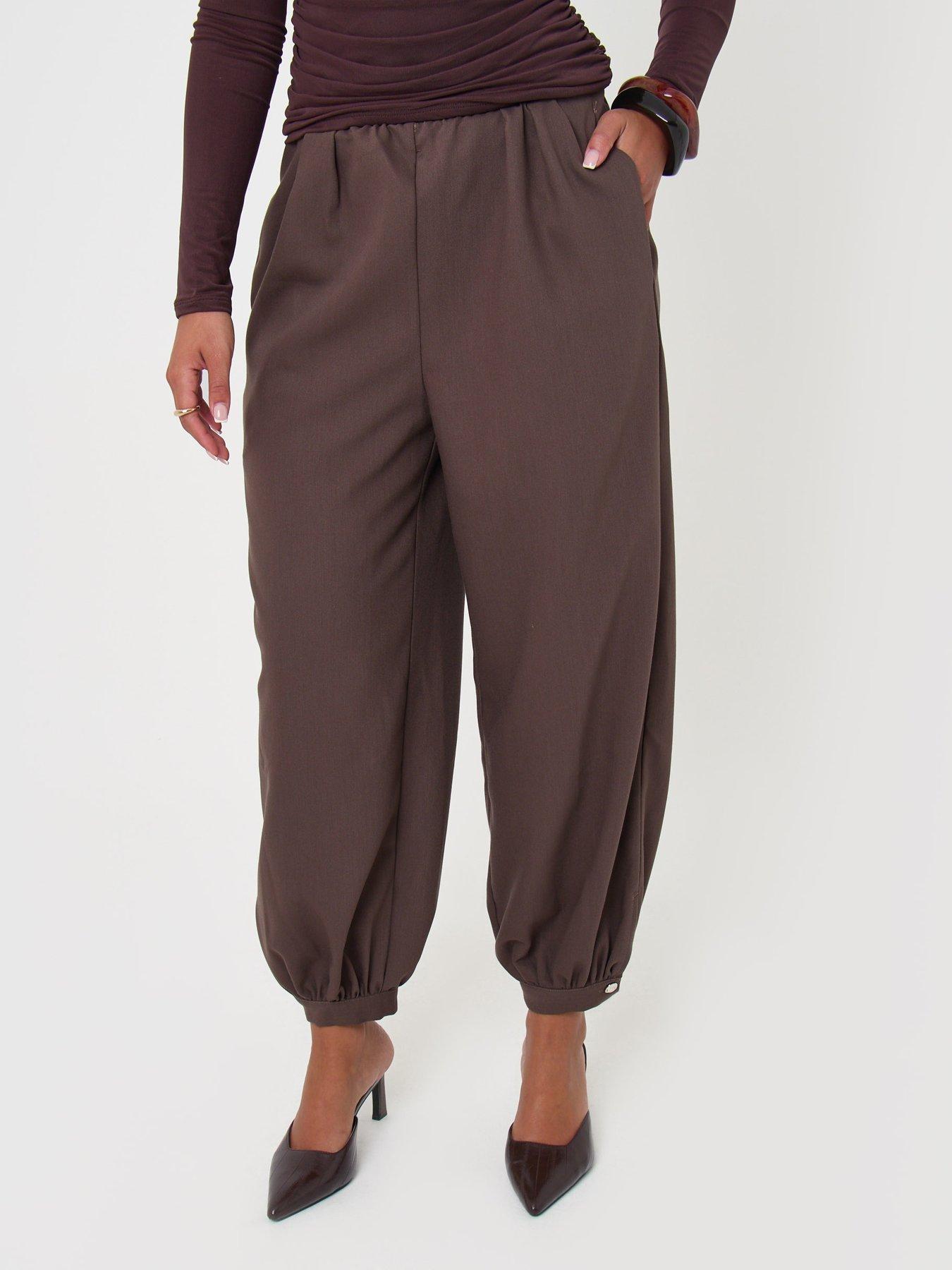 Image 1 of 4 of Threadbare Womens Balloon Trousers With Button Cuffs - Brown