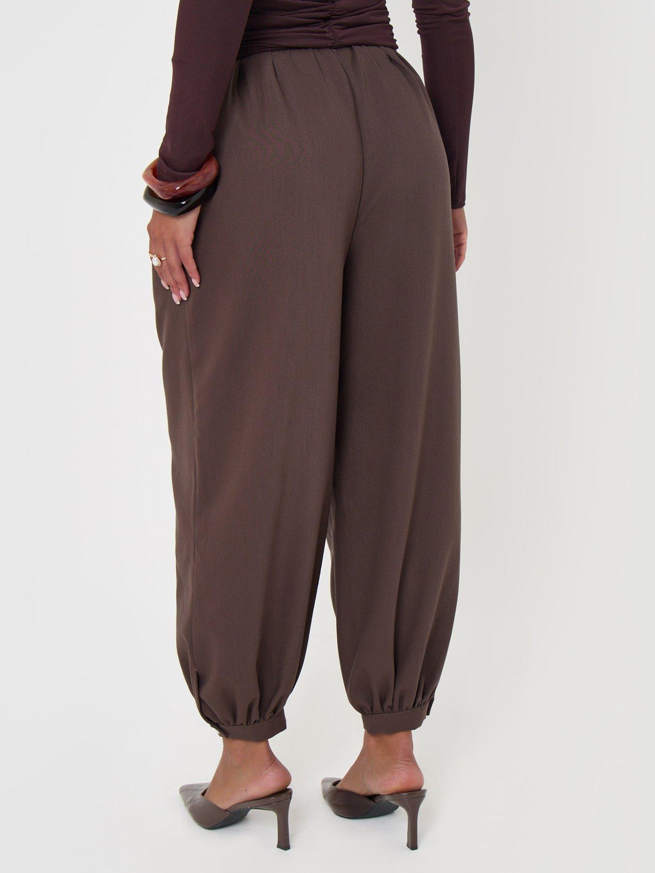 Image 2 of 4 of Threadbare Womens Balloon Trousers With Button Cuffs - Brown