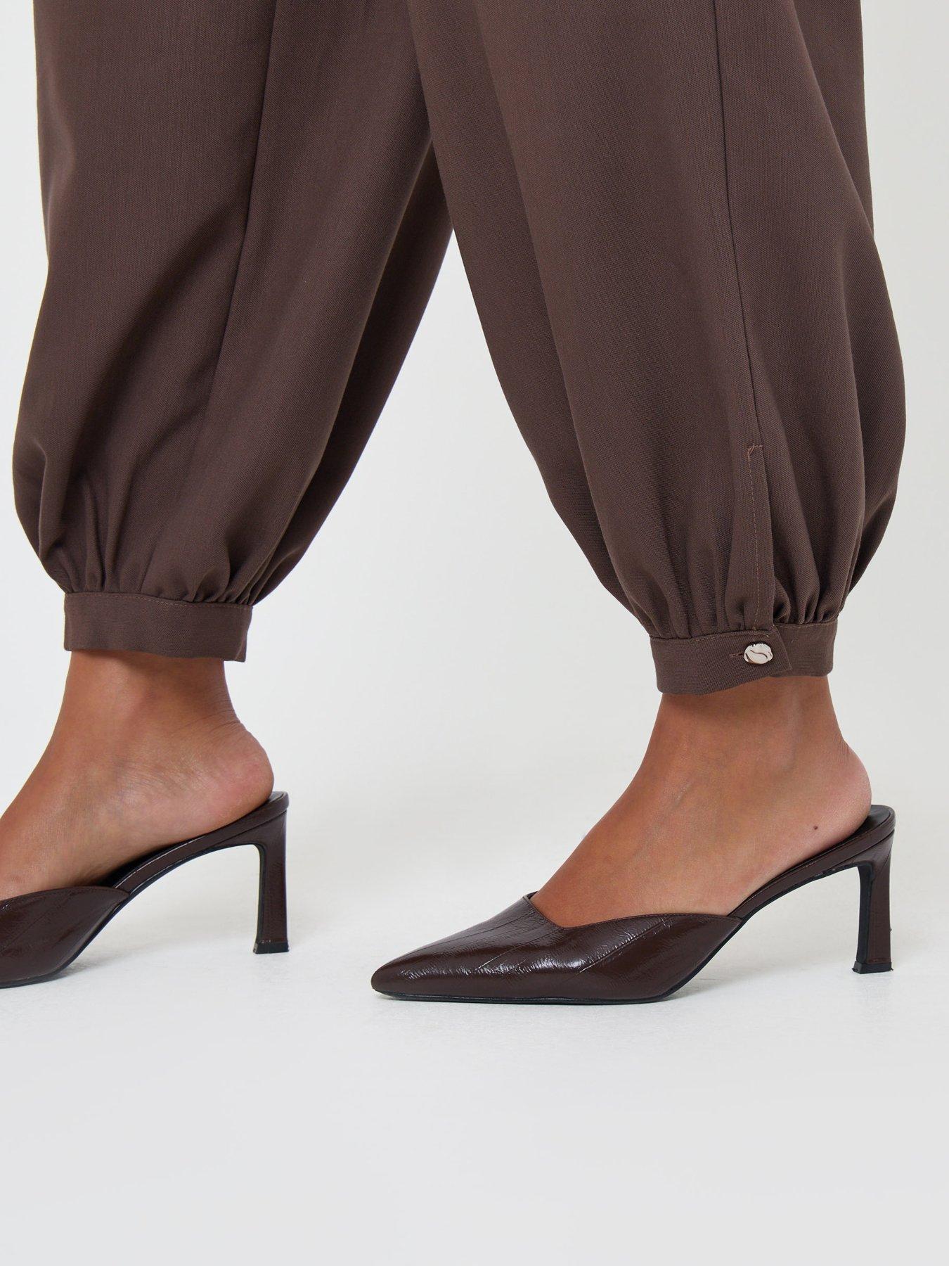 Image 4 of 4 of Threadbare Womens Balloon Trousers With Button Cuffs - Brown