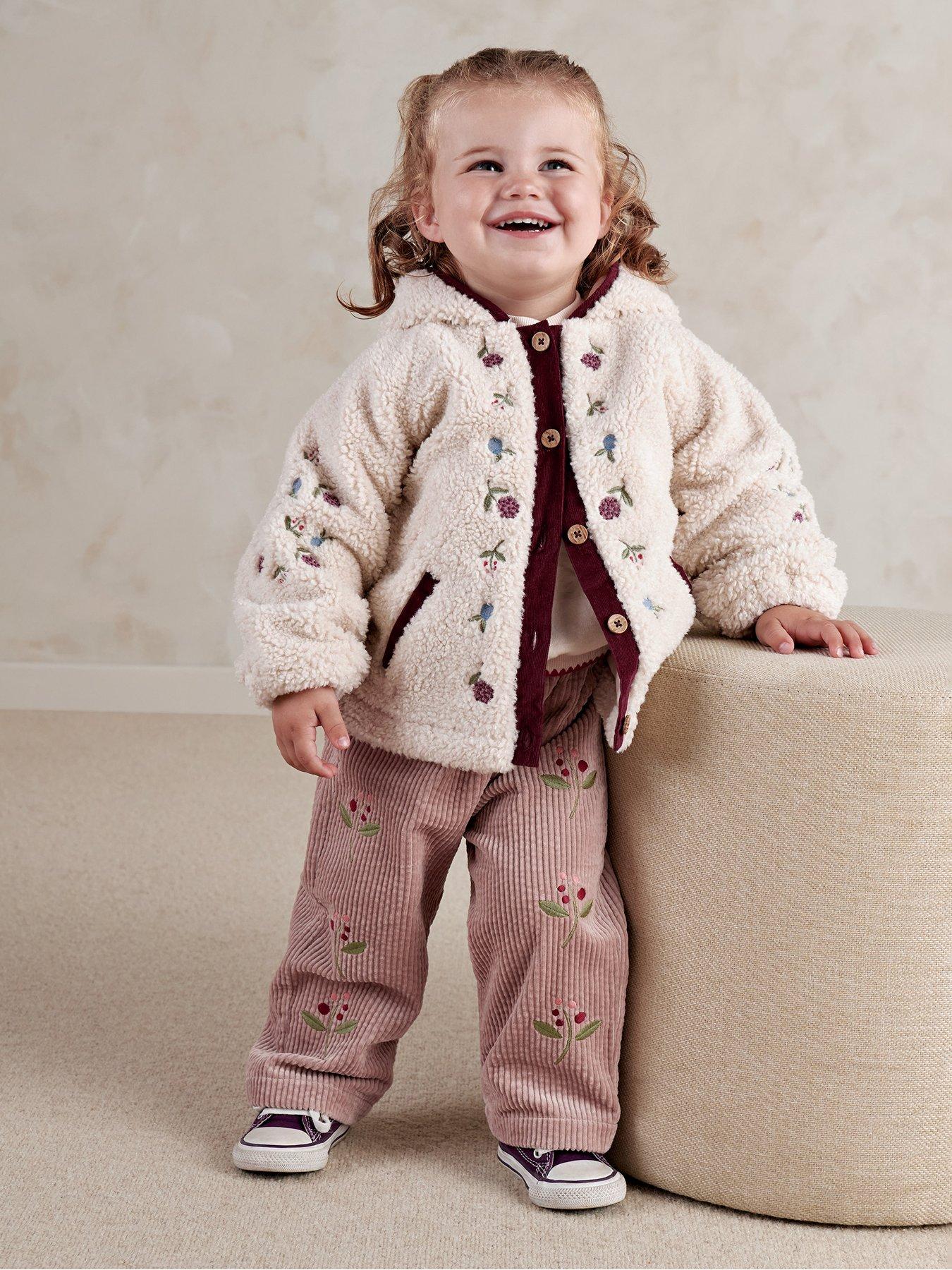 Mamas & Papas Baby Girls Embroidered Borg Jacket - Cream
