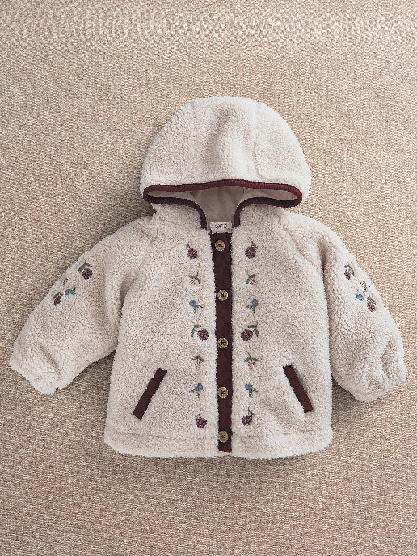 Image 2 of 3 of Mamas & Papas Baby Girls Embroidered Borg Jacket - Cream