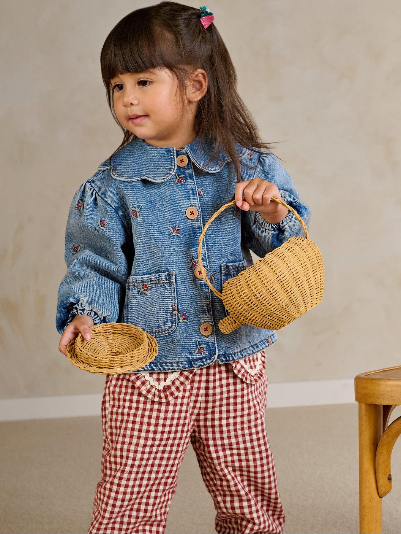 Image 1 of 5 of Mamas & Papas Baby Girls Berry Embroidered Denim Jacket - Blue
