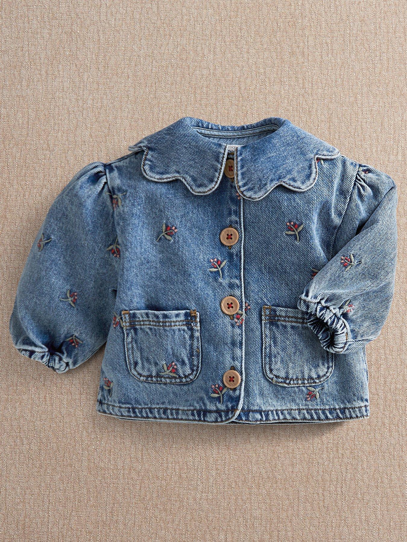 Image 2 of 5 of Mamas & Papas Baby Girls Berry Embroidered Denim Jacket - Blue