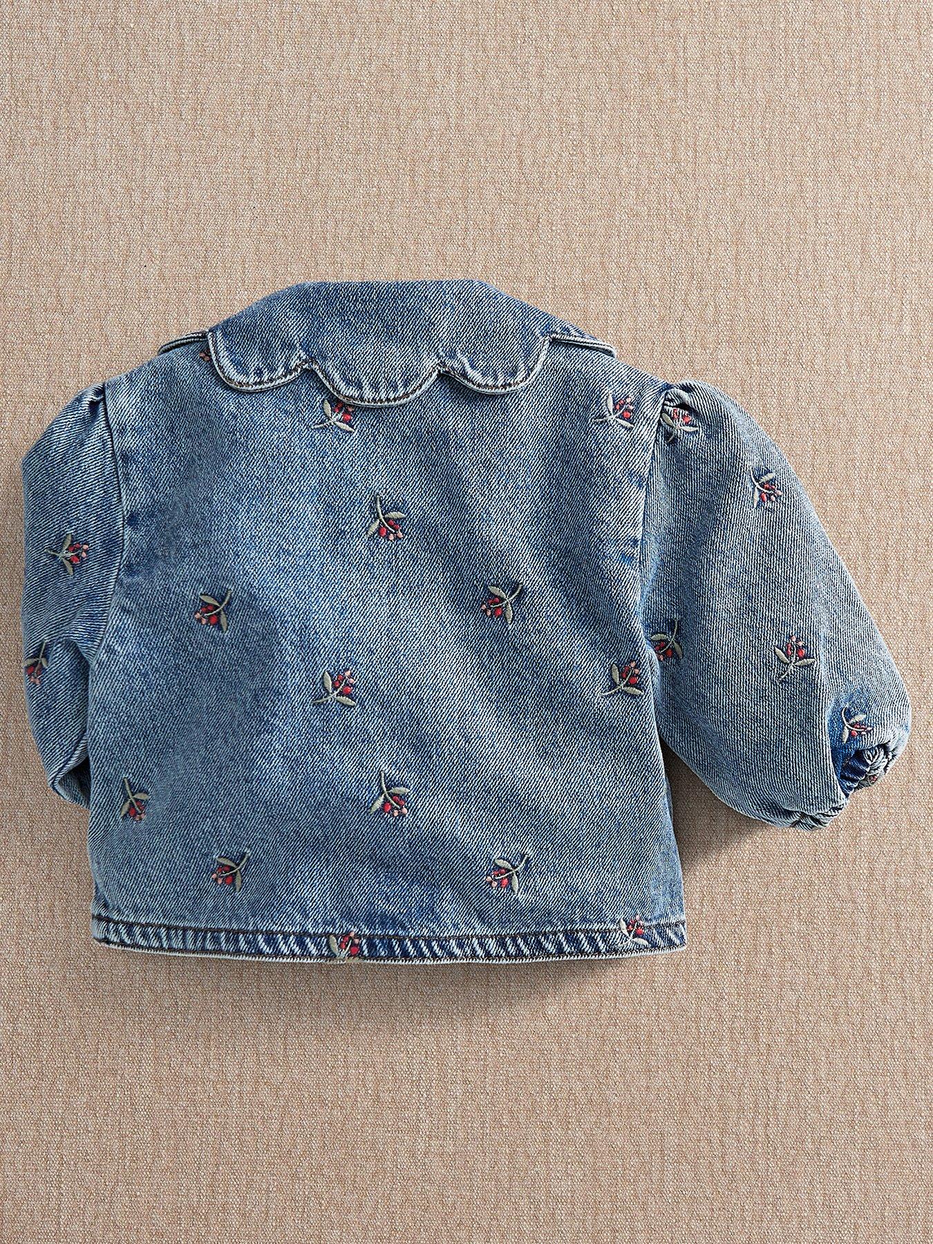 Image 3 of 5 of Mamas & Papas Baby Girls Berry Embroidered Denim Jacket - Blue