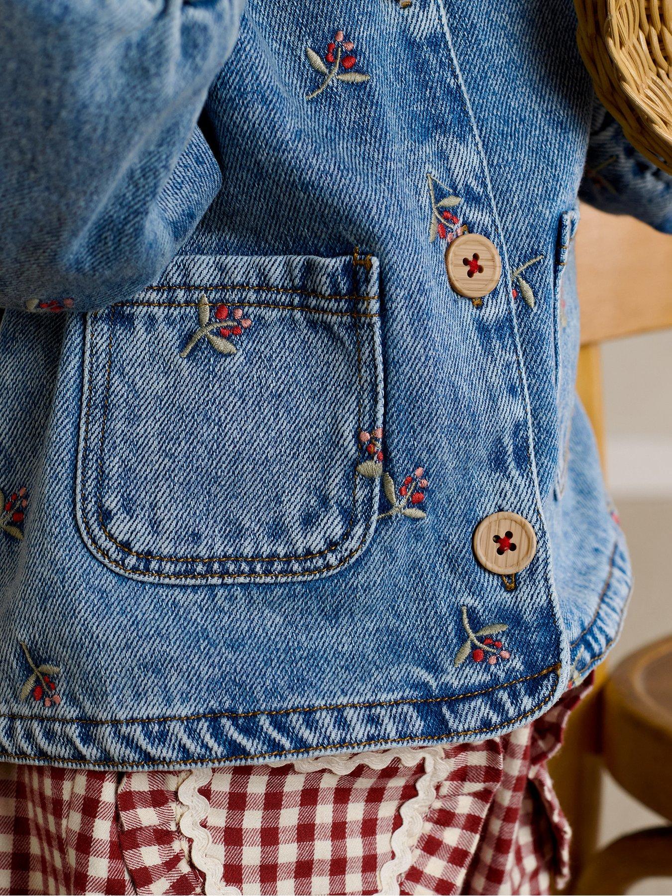 Image 5 of 5 of Mamas & Papas Baby Girls Berry Embroidered Denim Jacket - Blue