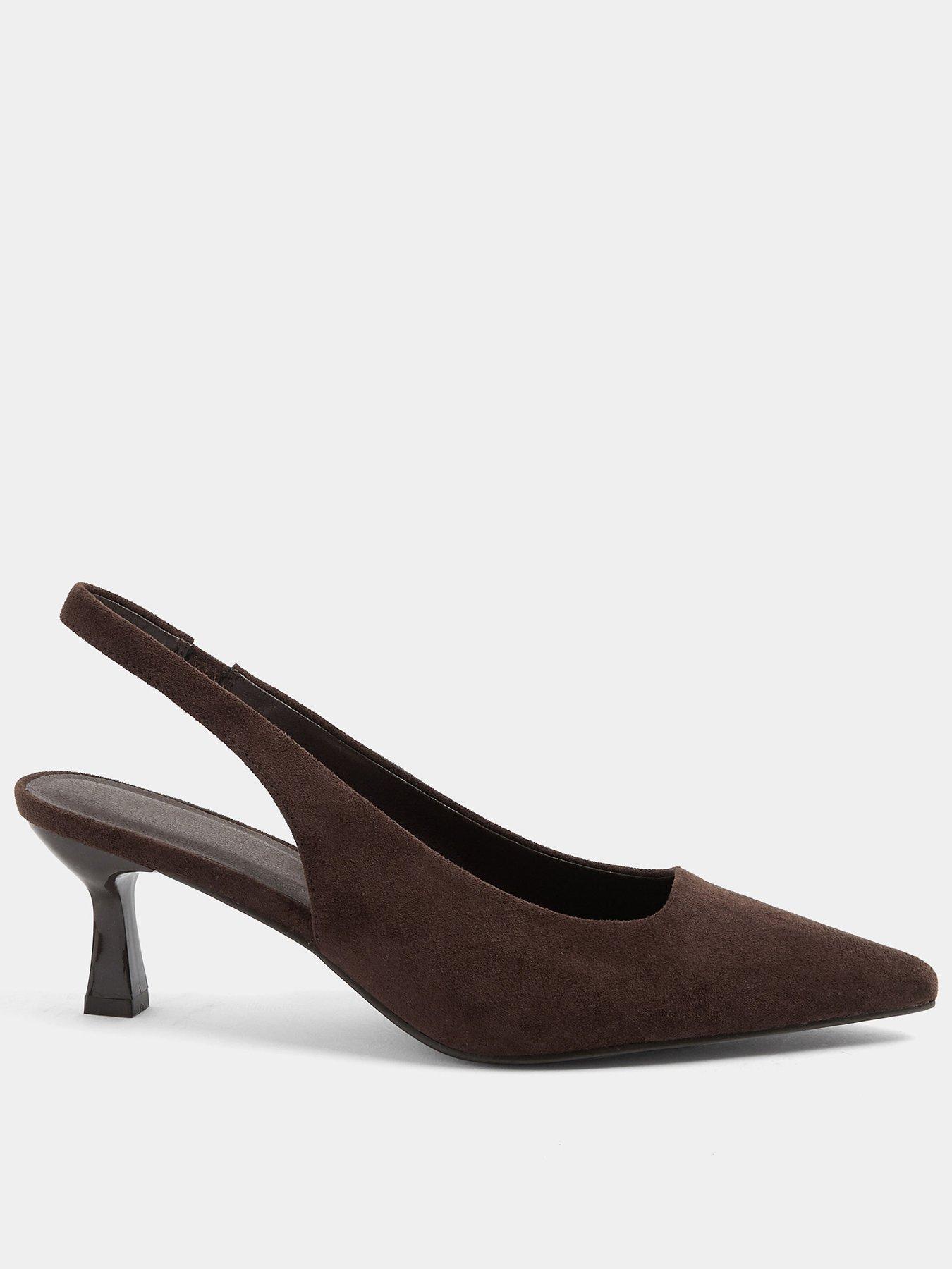 Yours Curve Extra Wide Fit Slingback Heels - Brown
