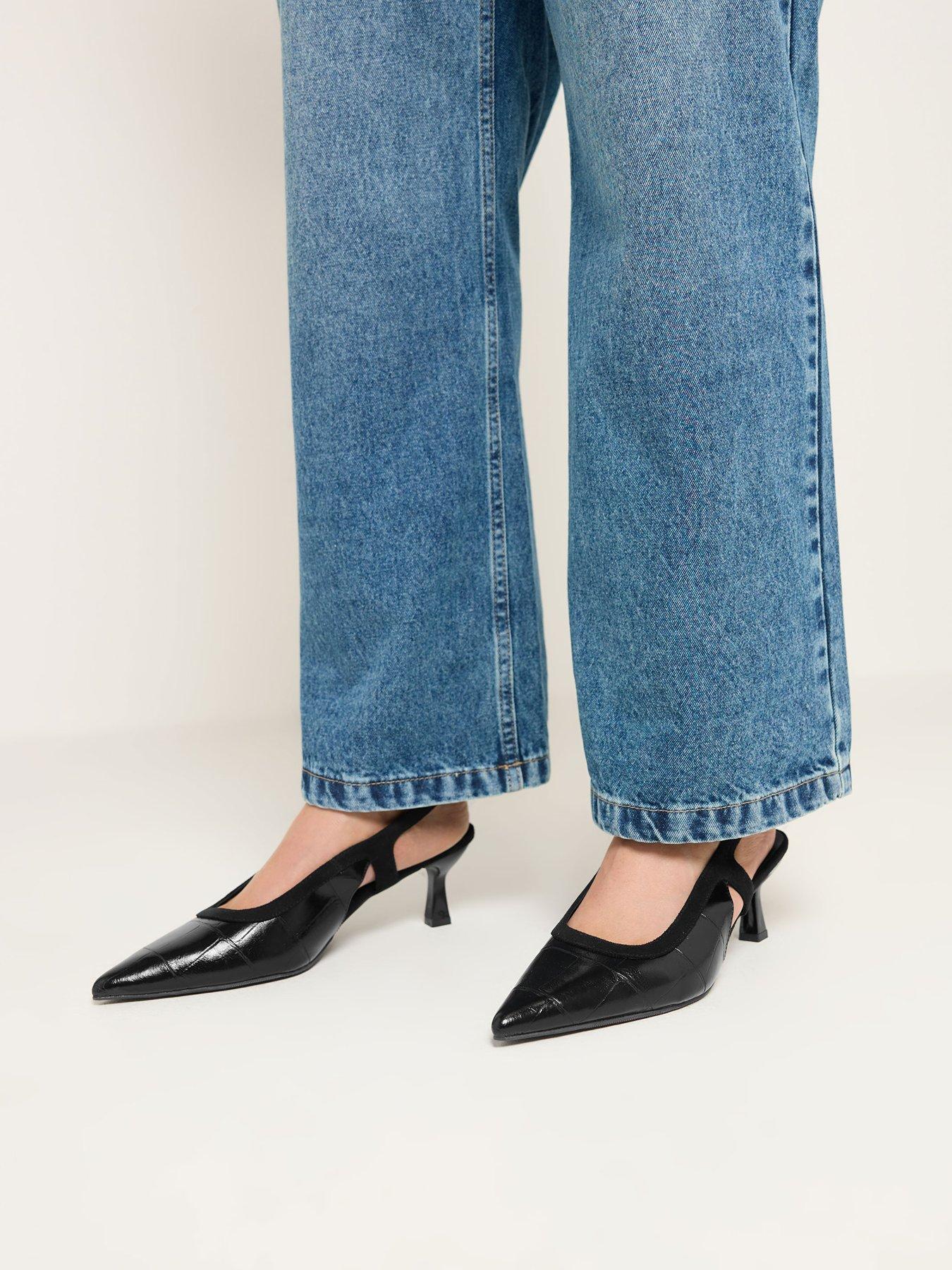 Image 4 of 4 of Yours Curve Extra Wide Fit Croc Slingback Heels - Black