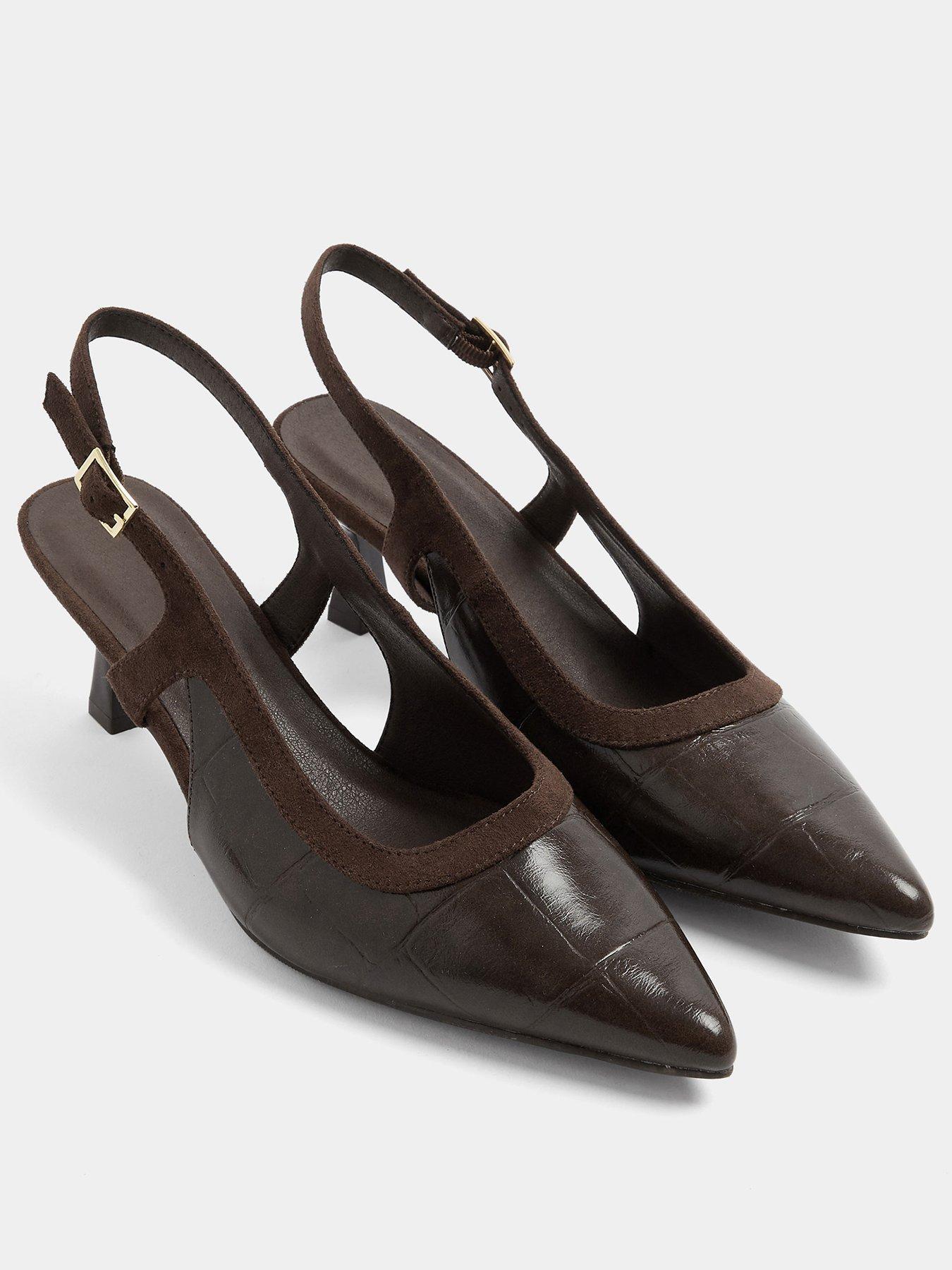 Image 2 of 4 of Yours Curve Extra Wide Fit Croc Slingback Heel - Brown