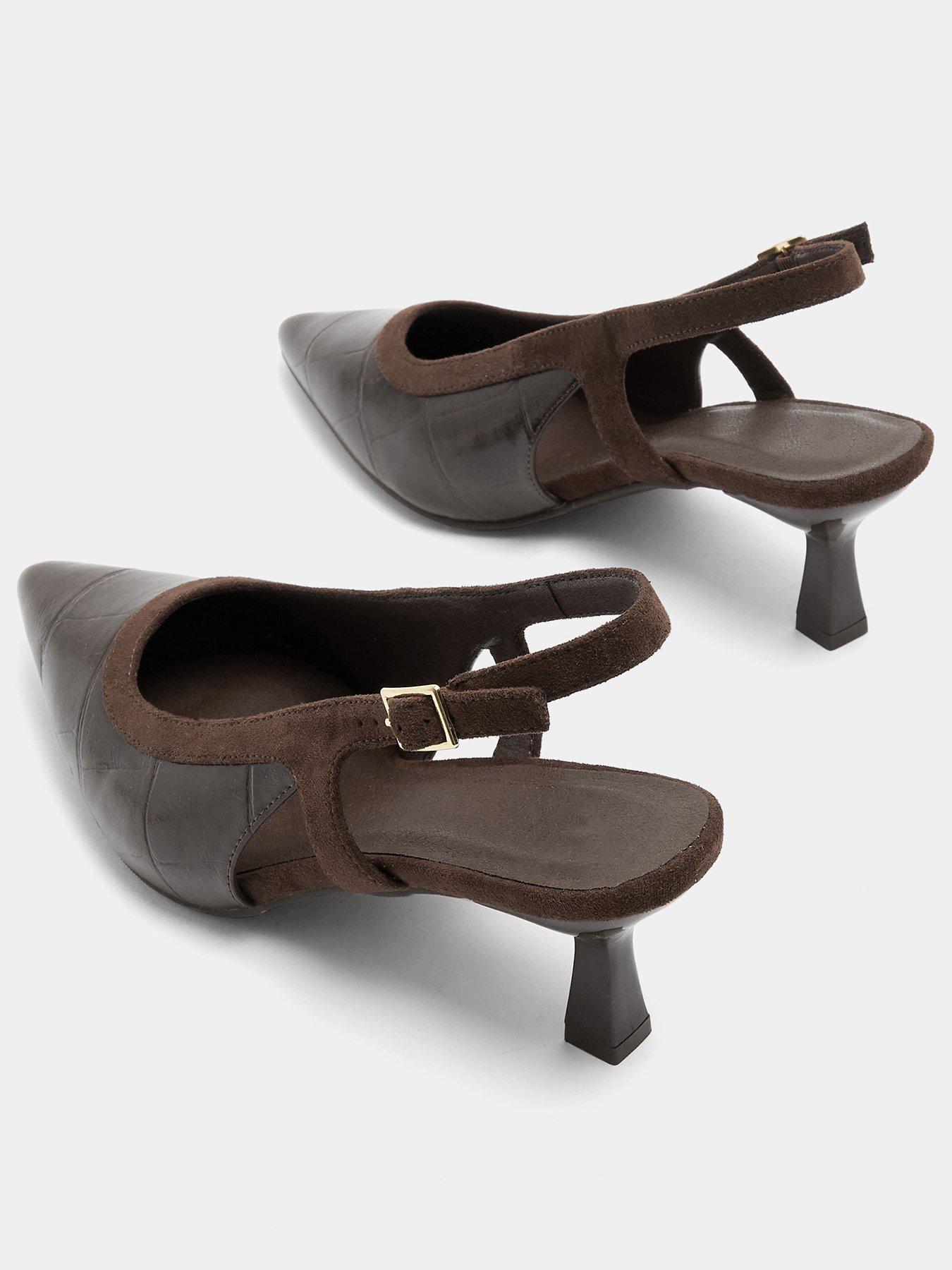 Image 3 of 4 of Yours Curve Extra Wide Fit Croc Slingback Heel - Brown