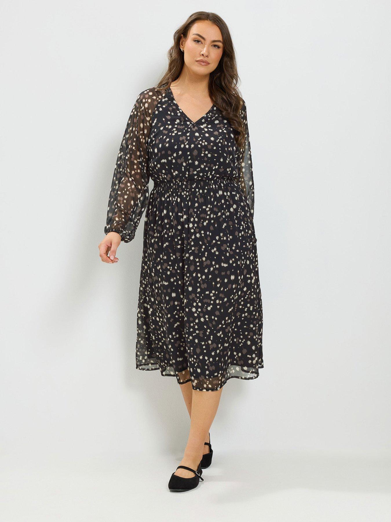 Yours Curve Deer Print Midi Dress - Black