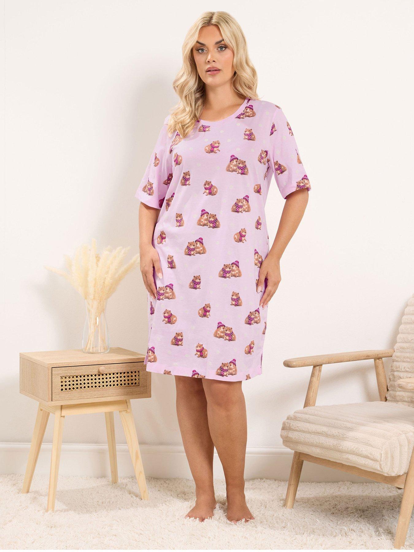Image 1 of 4 of Yours Women's Curve Pink Polka Dot Capybara Nightdress - Pink