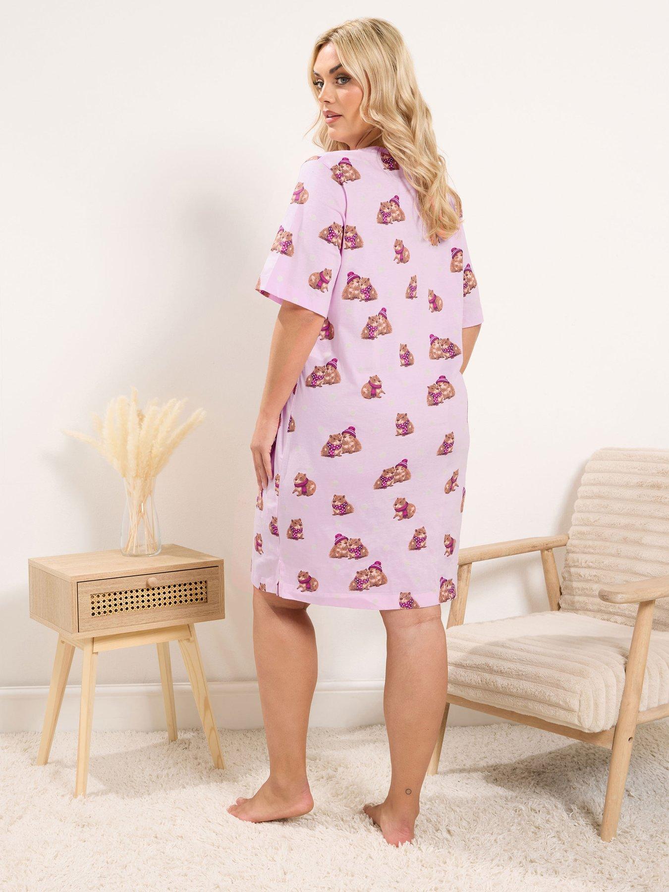 Image 2 of 4 of Yours Women's Curve Pink Polka Dot Capybara Nightdress - Pink