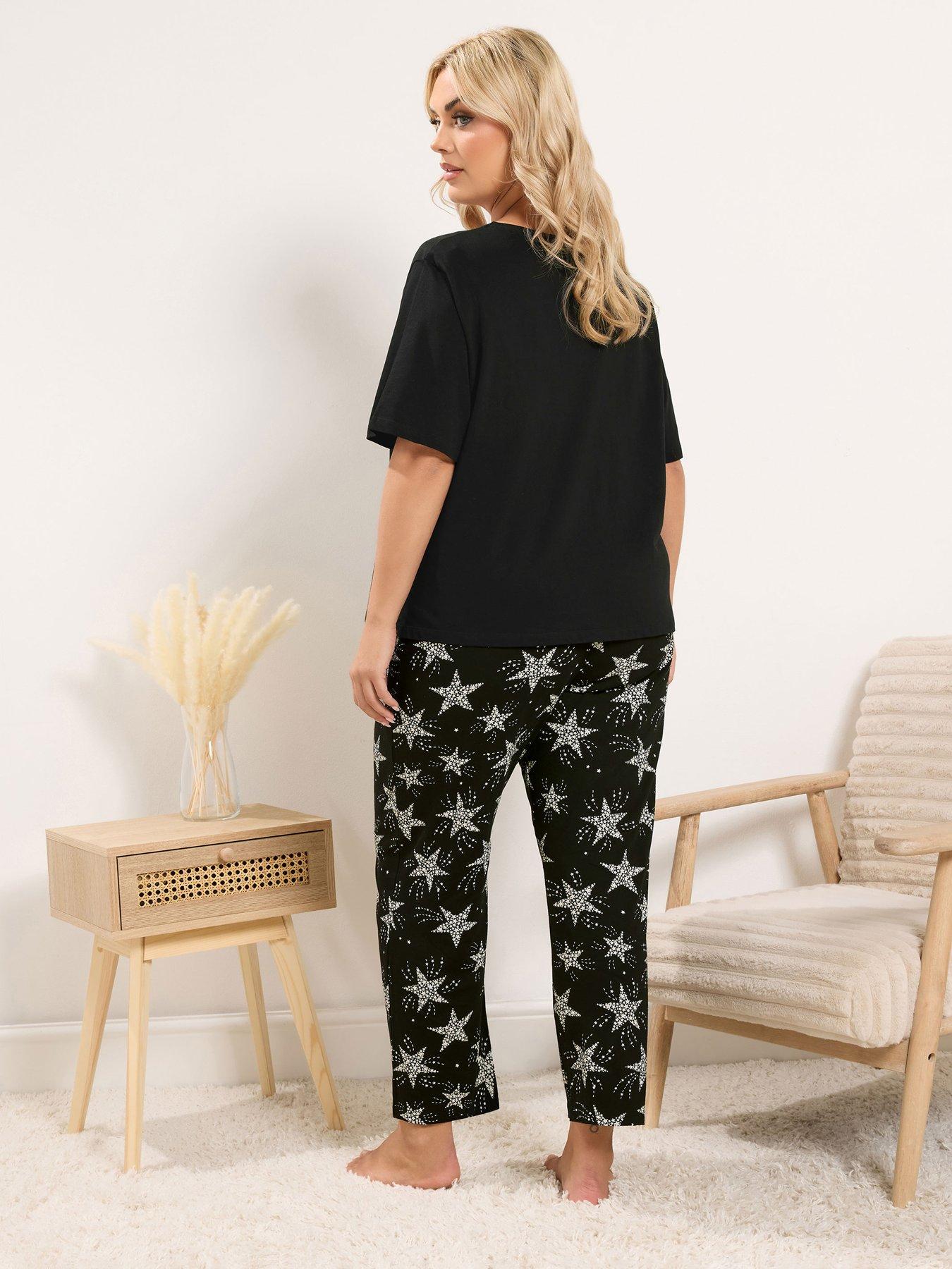 Image 2 of 4 of Yours Curve Short Sleeve Wide Leg Pj Set - Black