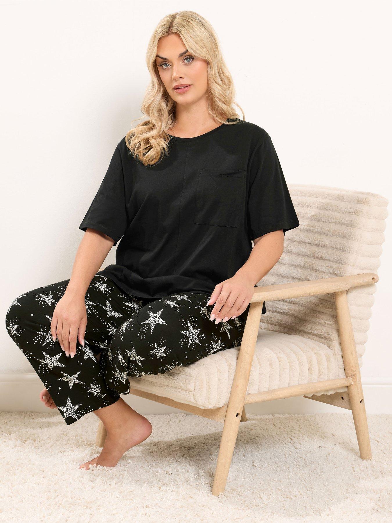 Image 3 of 4 of Yours Curve Short Sleeve Wide Leg Pj Set - Black