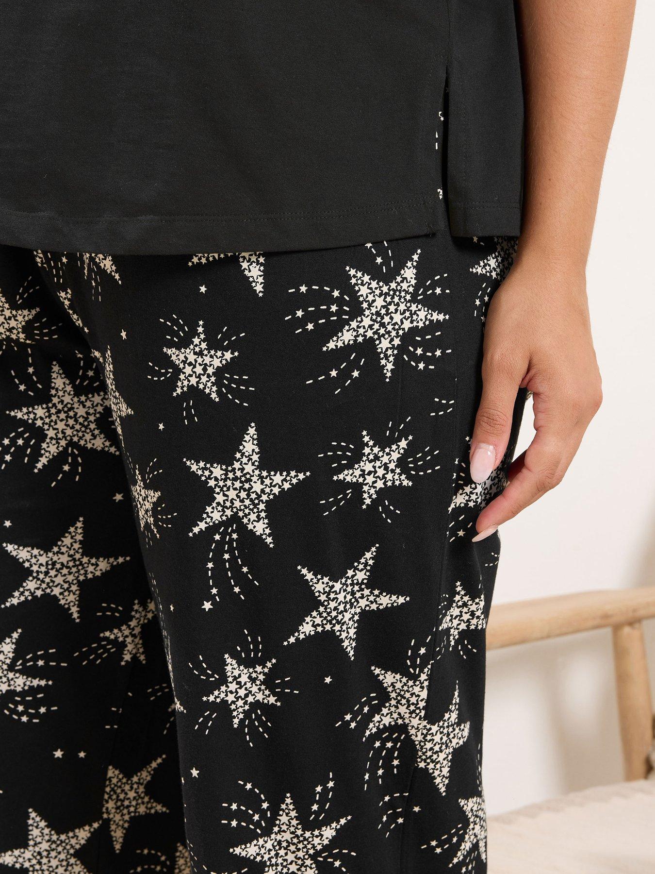 Image 4 of 4 of Yours Curve Short Sleeve Wide Leg Pj Set - Black