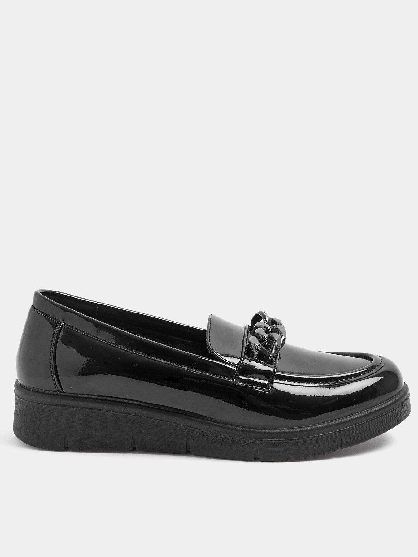 Yours Curve Extra Wide Fit Chain Detail Flatform Loafers - Black