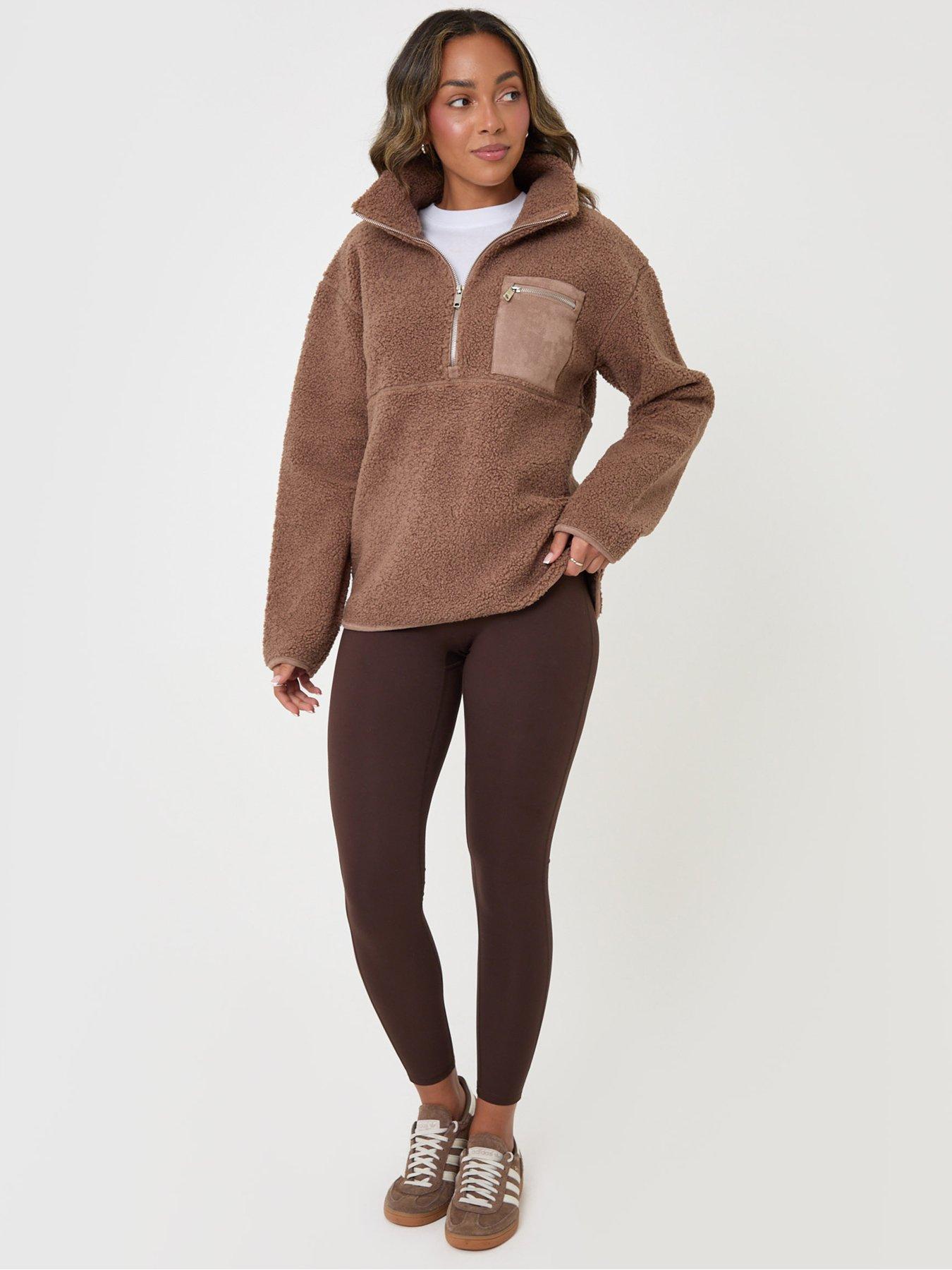 Image 3 of 6 of Threadbare Half Zip Borg Fleece In Mink Brown