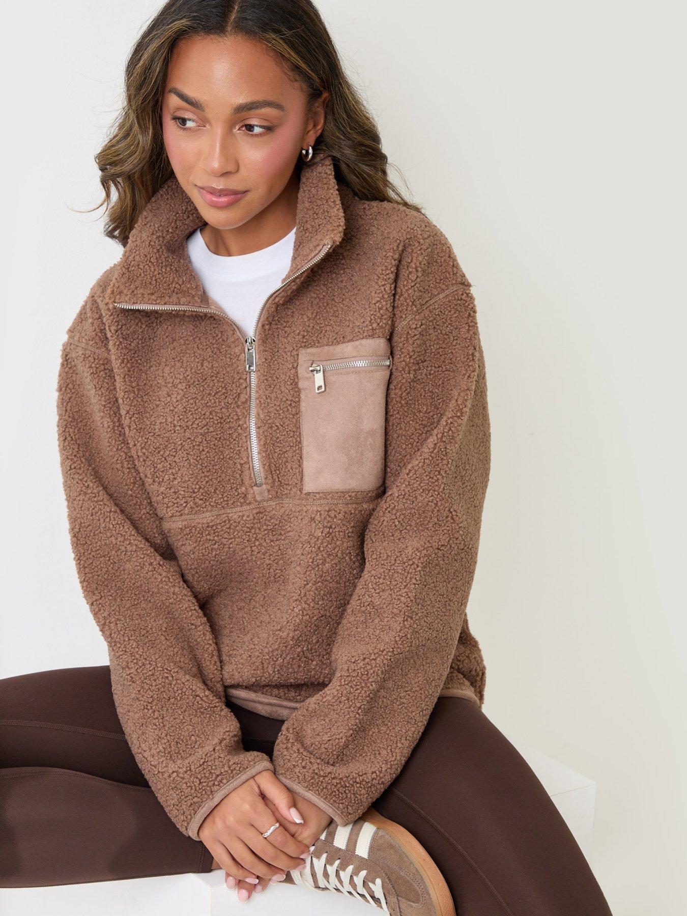 Image 6 of 6 of Threadbare Half Zip Borg Fleece In Mink Brown