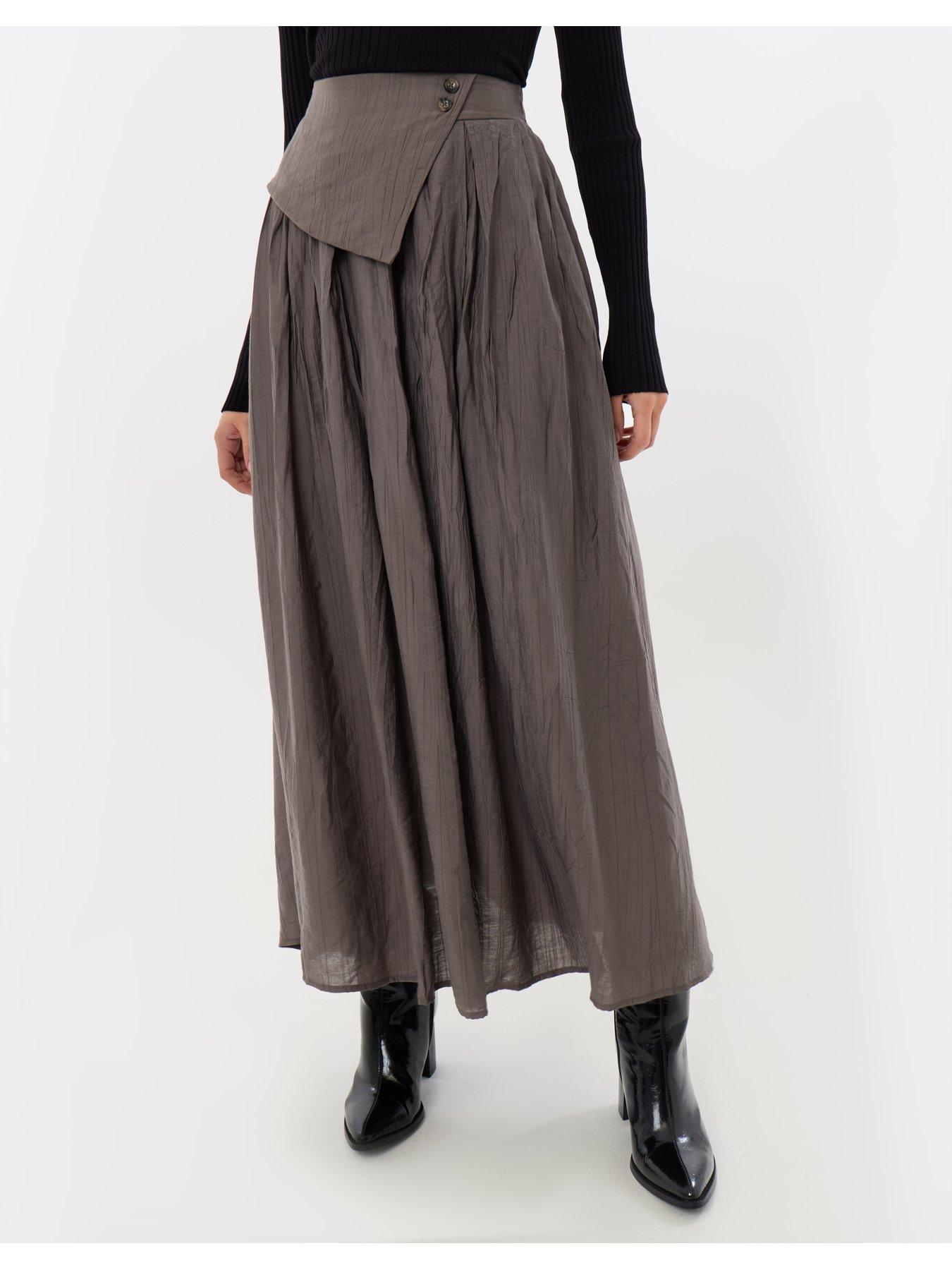 Image 1 of 4 of Threadbare Envelope Waist Midaxi Skirt In Grey