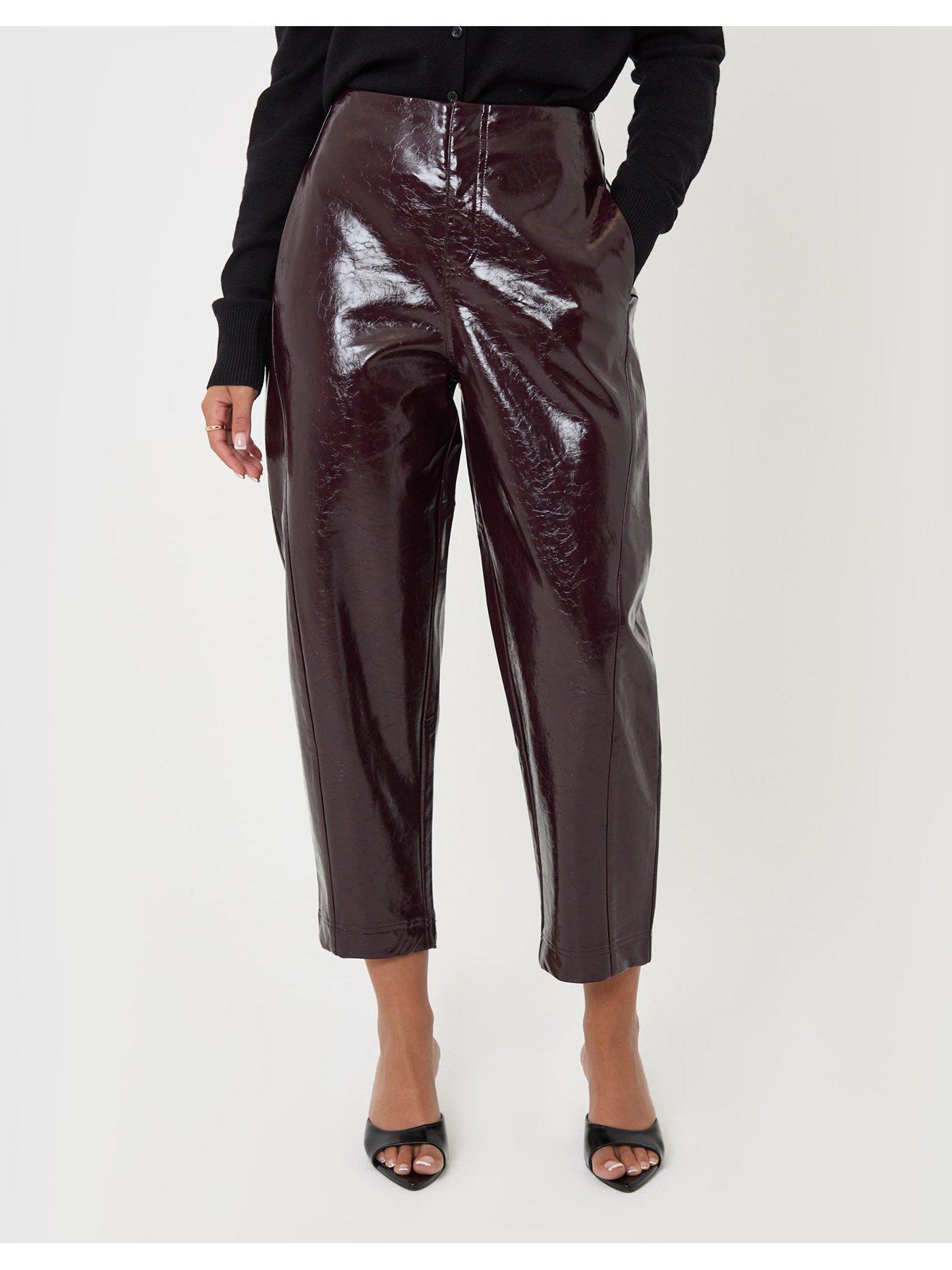Image 1 of 4 of Threadbare Faux Leather Barrel Leg Trousers In Purple
