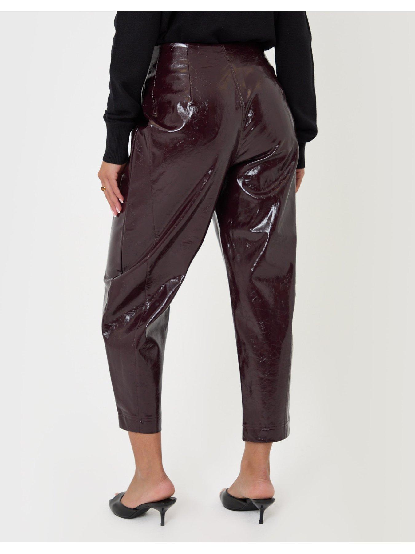 Image 2 of 4 of Threadbare Faux Leather Barrel Leg Trousers In Purple
