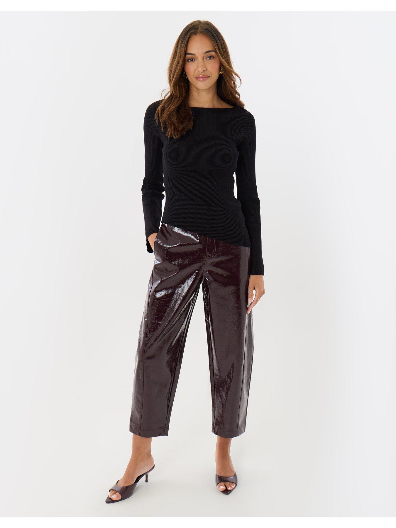 Image 3 of 4 of Threadbare Faux Leather Barrel Leg Trousers In Purple