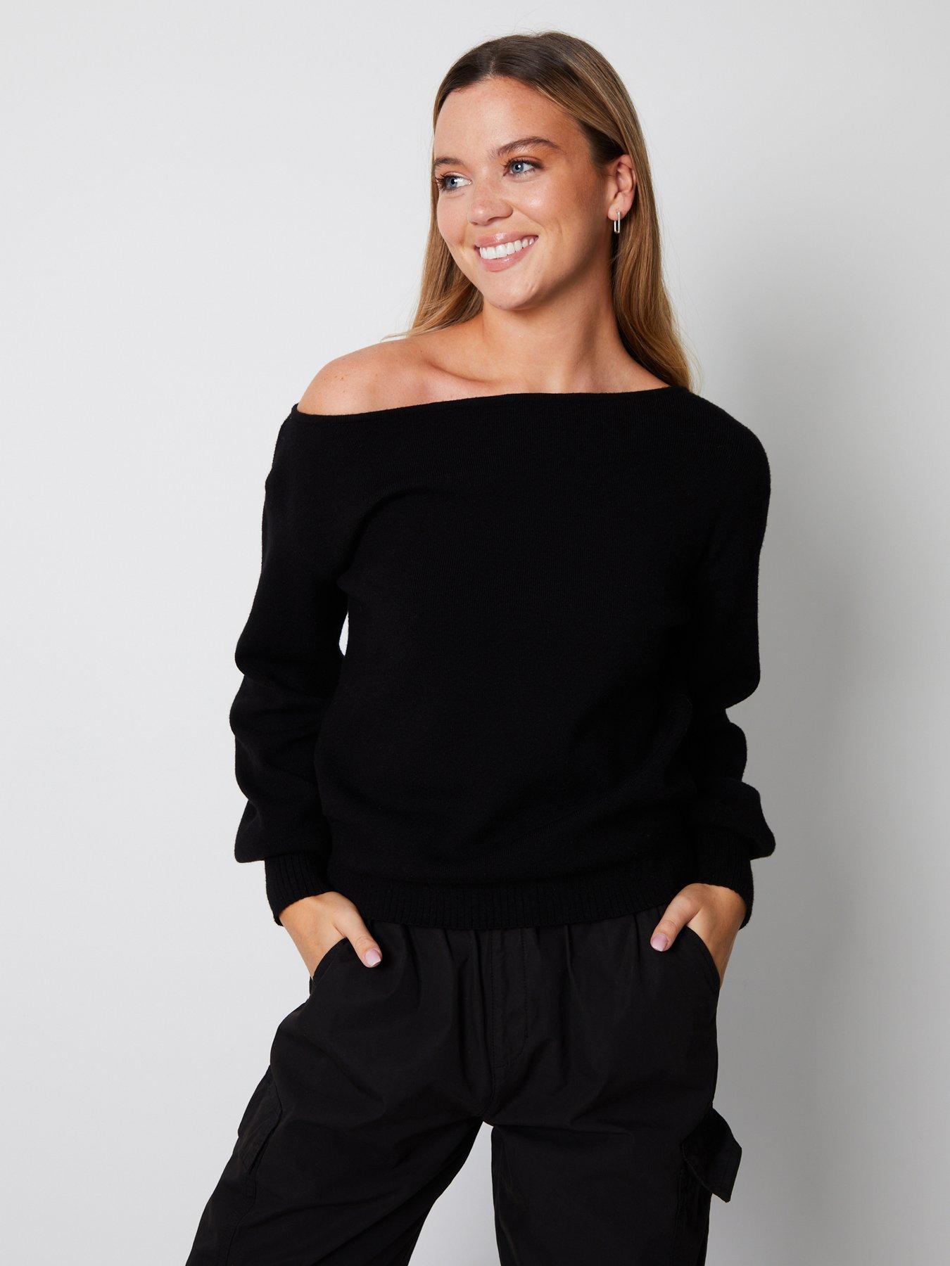 Image 1 of 4 of Threadbare Womens Slash Neck Soft Feel Jumper - Black
