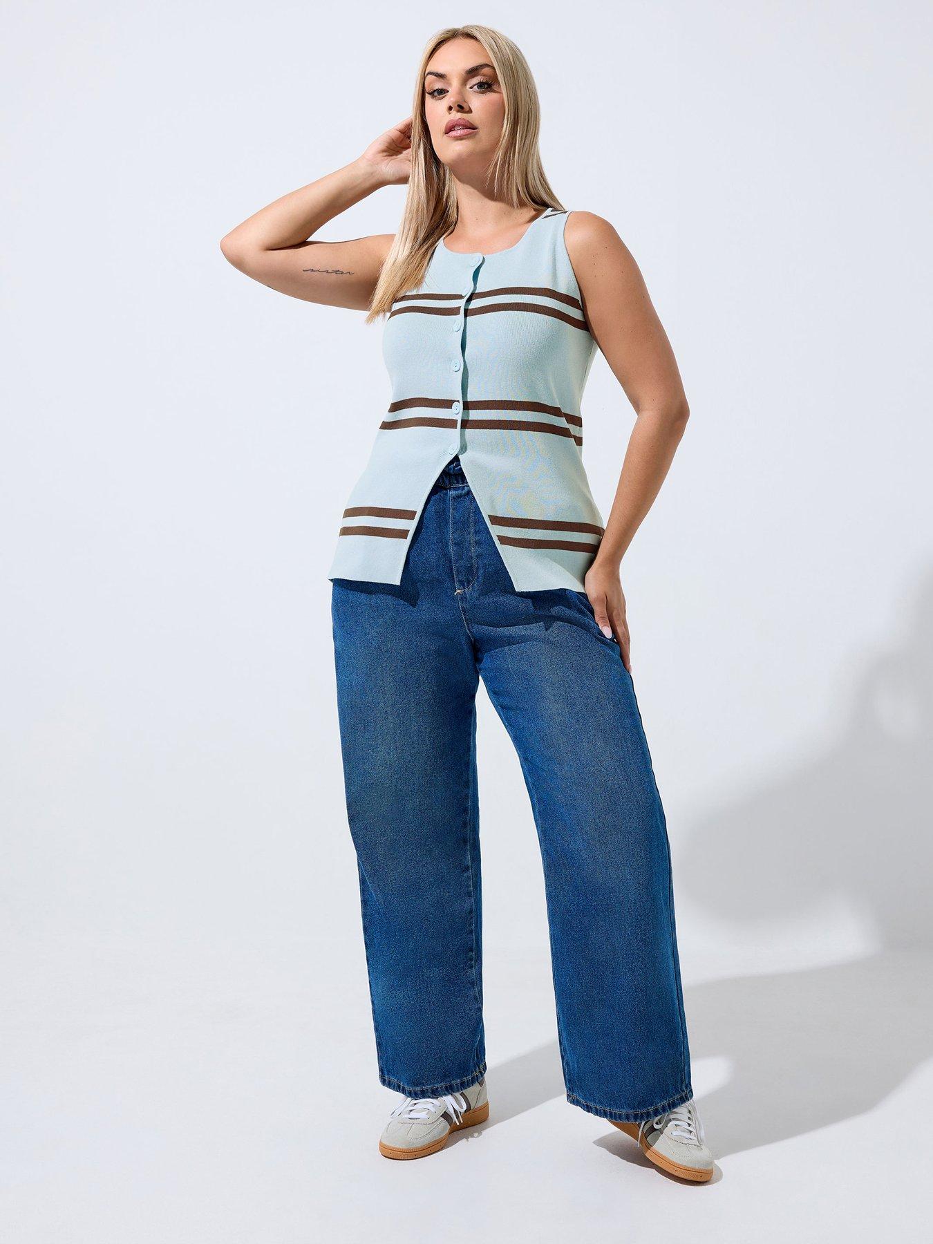 Image 3 of 4 of Yours Curve Stripe Waistcoat - Blue