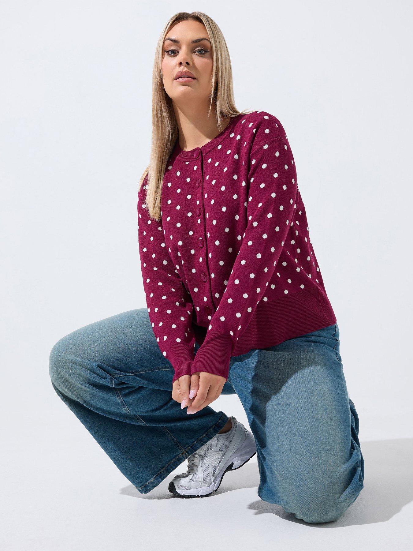 Yours Curve Round Neck Cardigan - Red