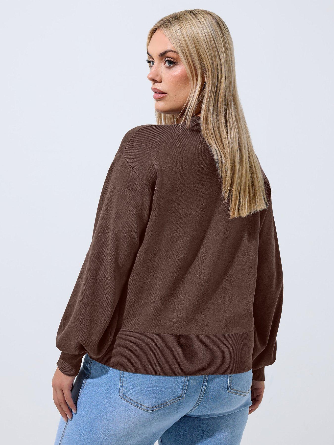 Image 2 of 4 of Yours Curve Balloon Sleeve Cardigan - Brown