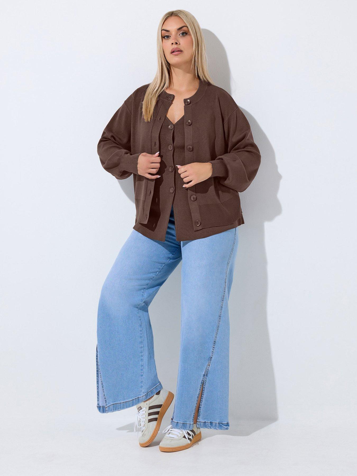 Image 3 of 4 of Yours Curve Balloon Sleeve Cardigan - Brown