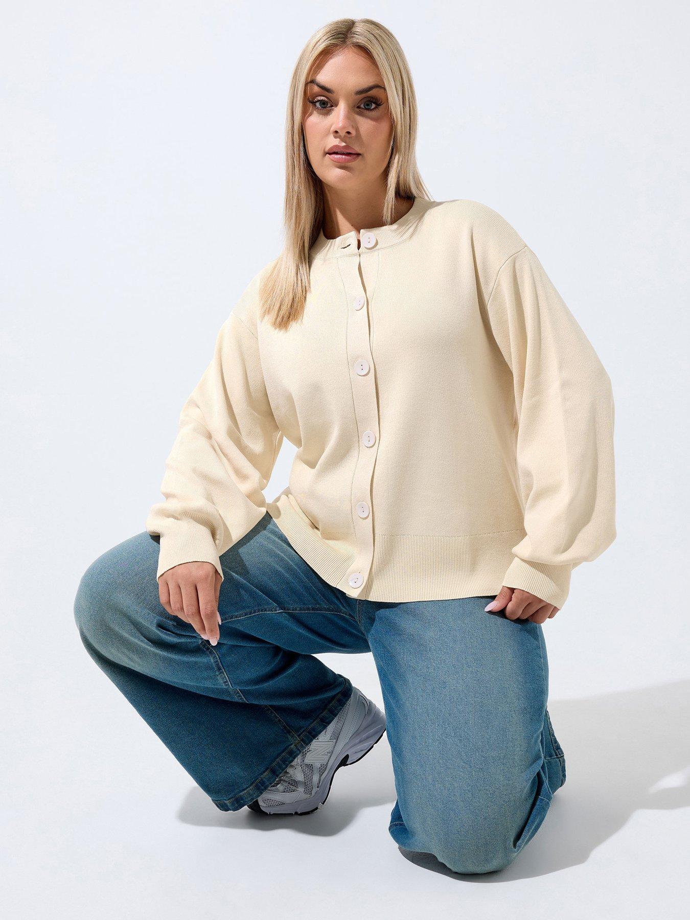 Yours Curve Balloon Sleeve Cardigan - Cream