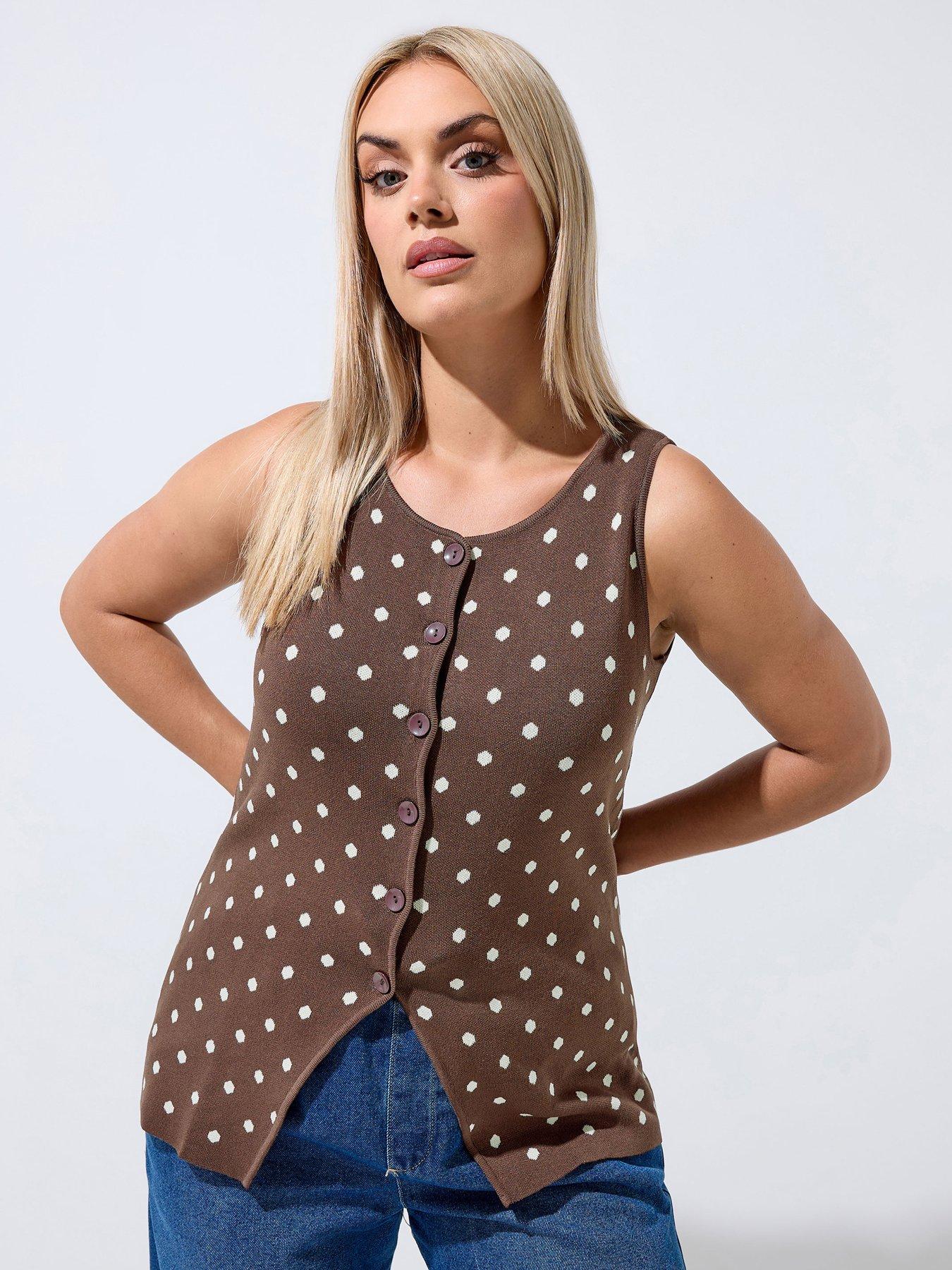 Yours Curve Polka Dot Waistcoat - Brown