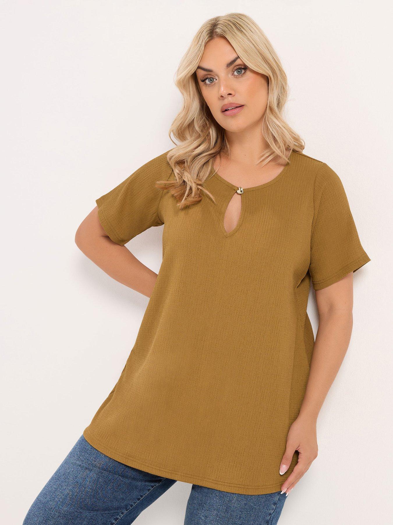 Yours Curve Button Keyhole Detail Top - Yellow