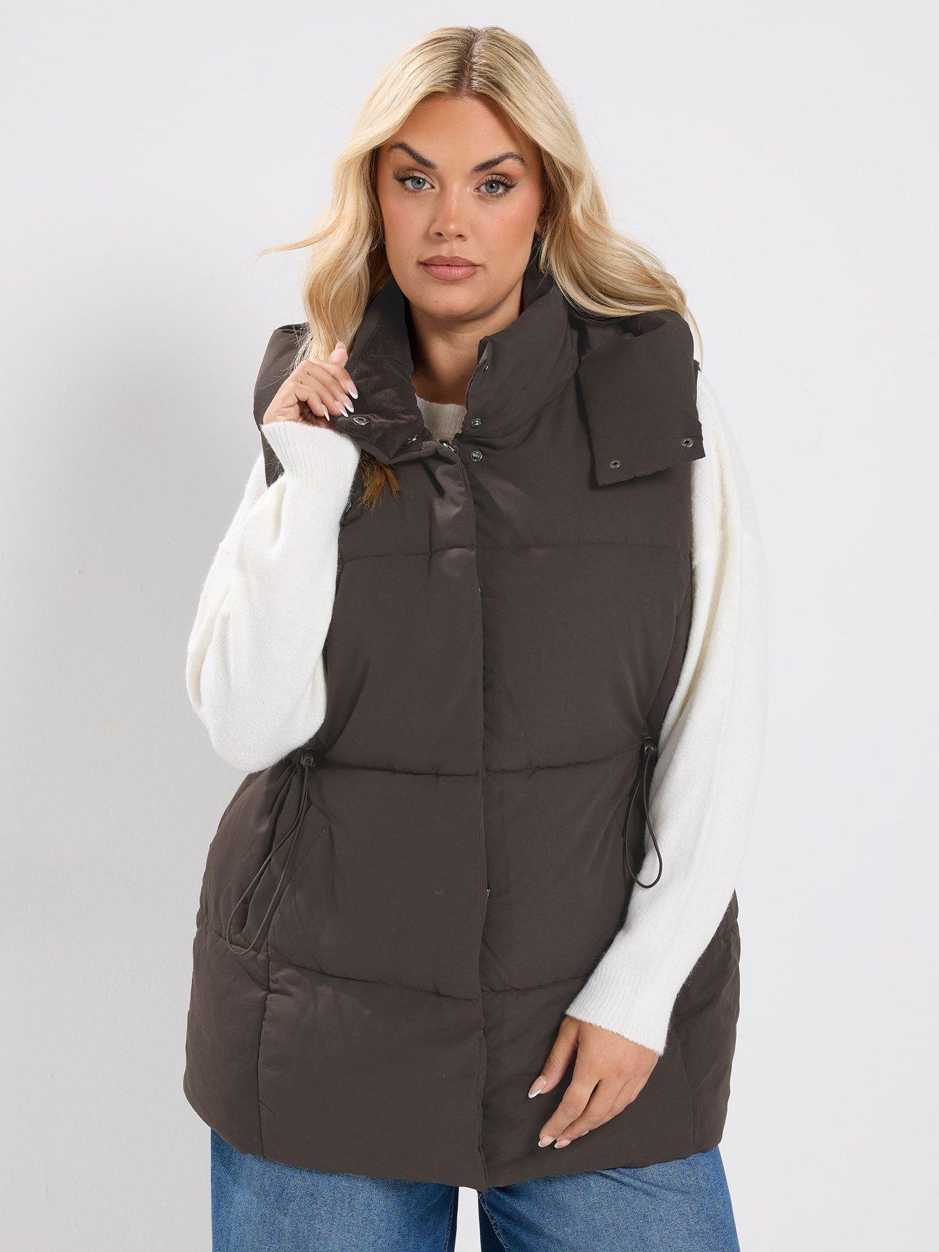 Yours Curve Short Padded Gilet - Brown
