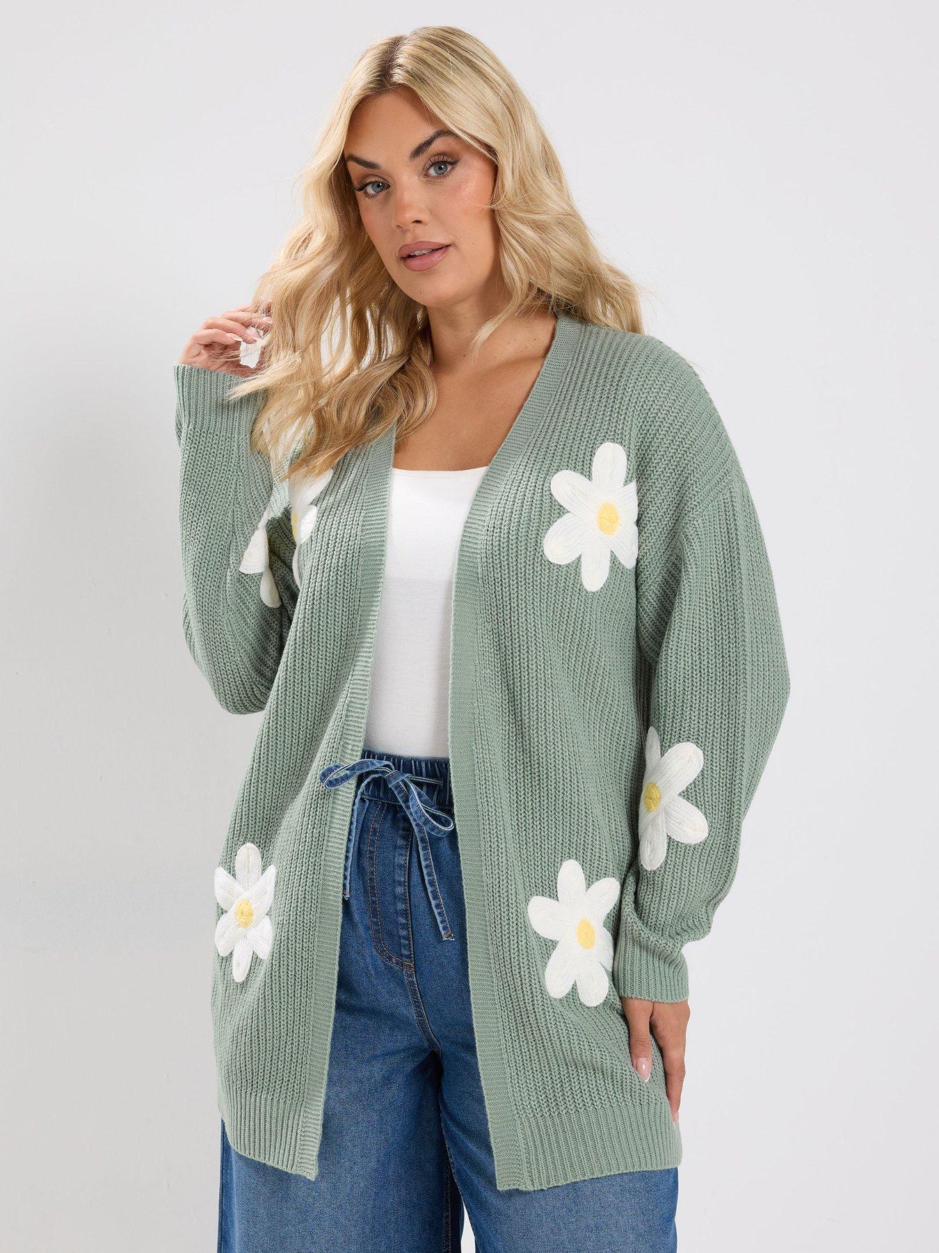 Yours Curve Floral Midi Cardigan - Green