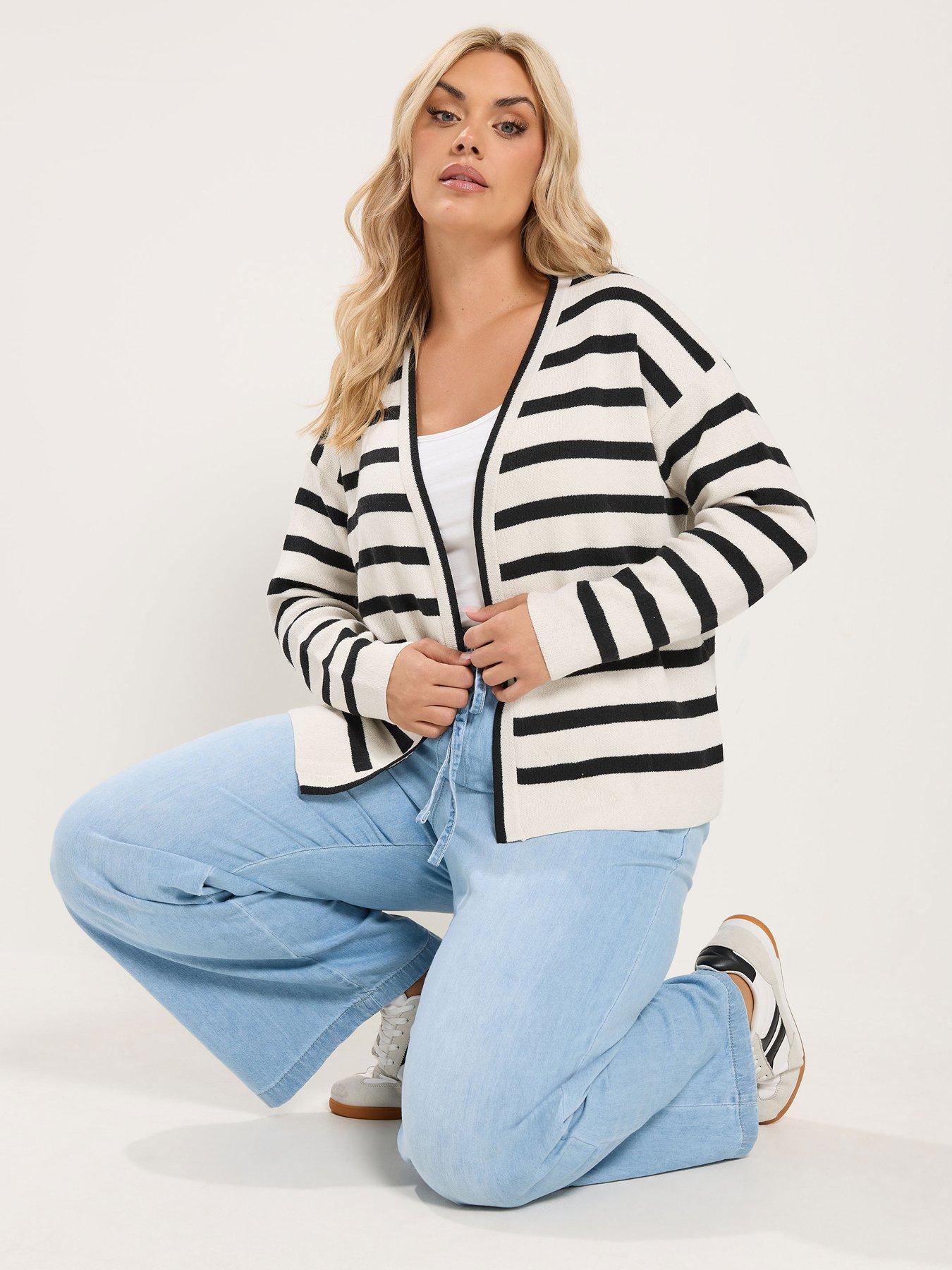 Yours Curve Stripe Cardigan - Cream