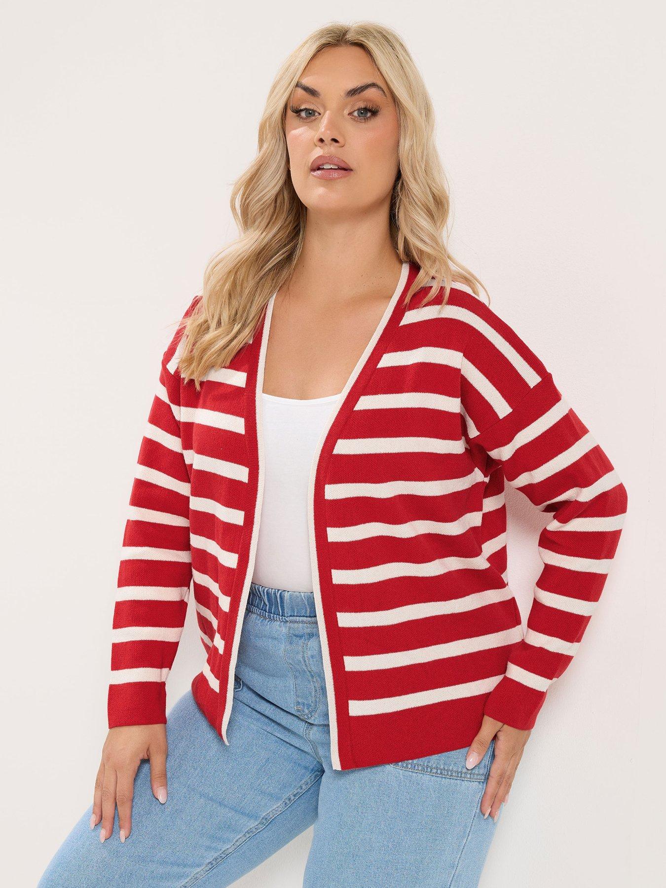 Yours Curve Stripe Cardigan - Red
