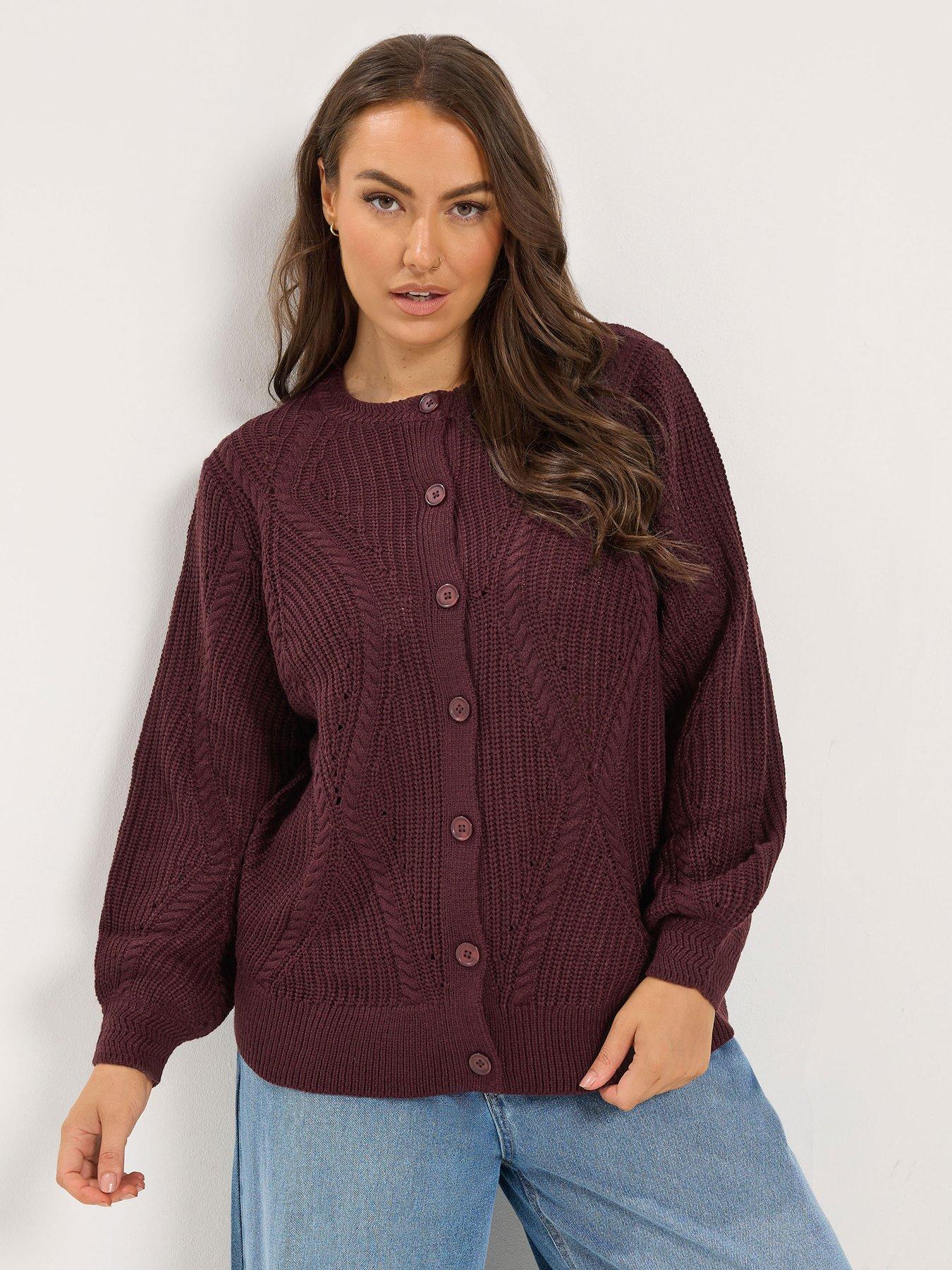 Image 1 of 3 of Yours Curve Pointelle Knit Cardigan - Red