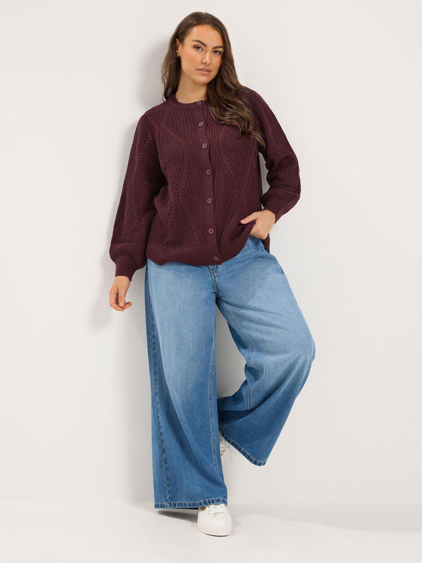 Image 3 of 3 of Yours Curve Pointelle Knit Cardigan - Red