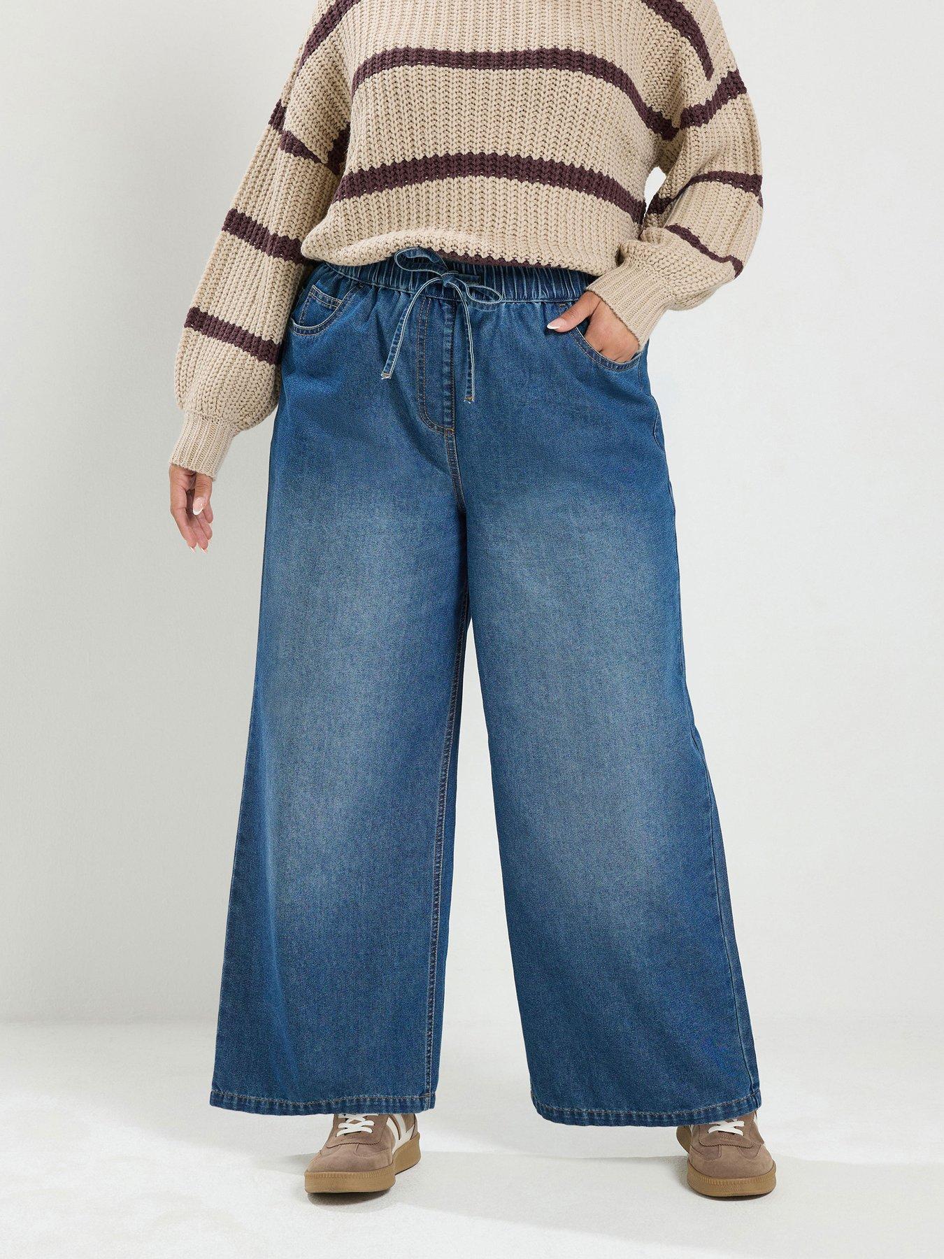 Yours Curve Pull On 30" Jeans - Blue