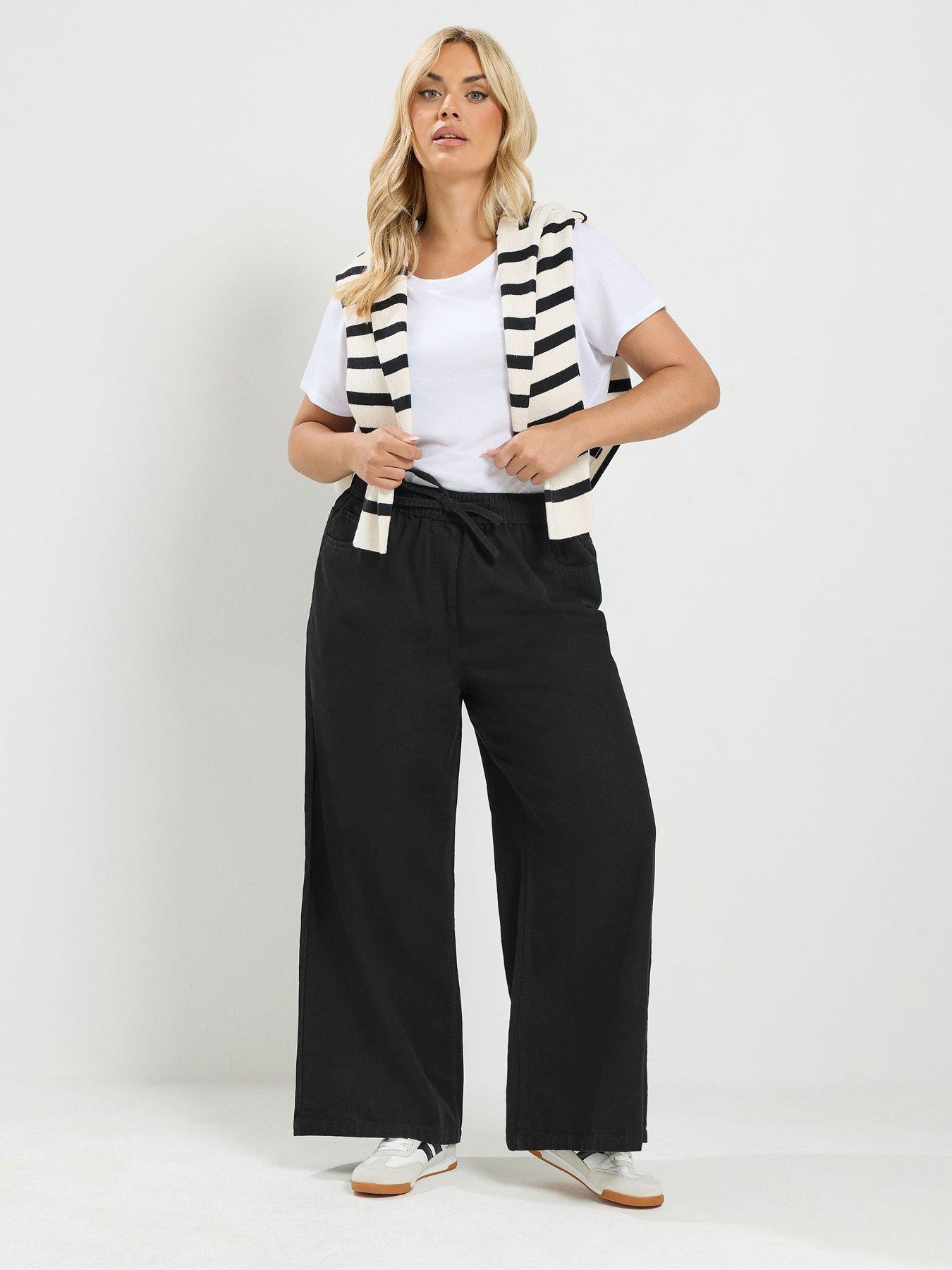 Image 3 of 4 of Yours Curve Drawstring Wide Leg 30" Trousers - Black