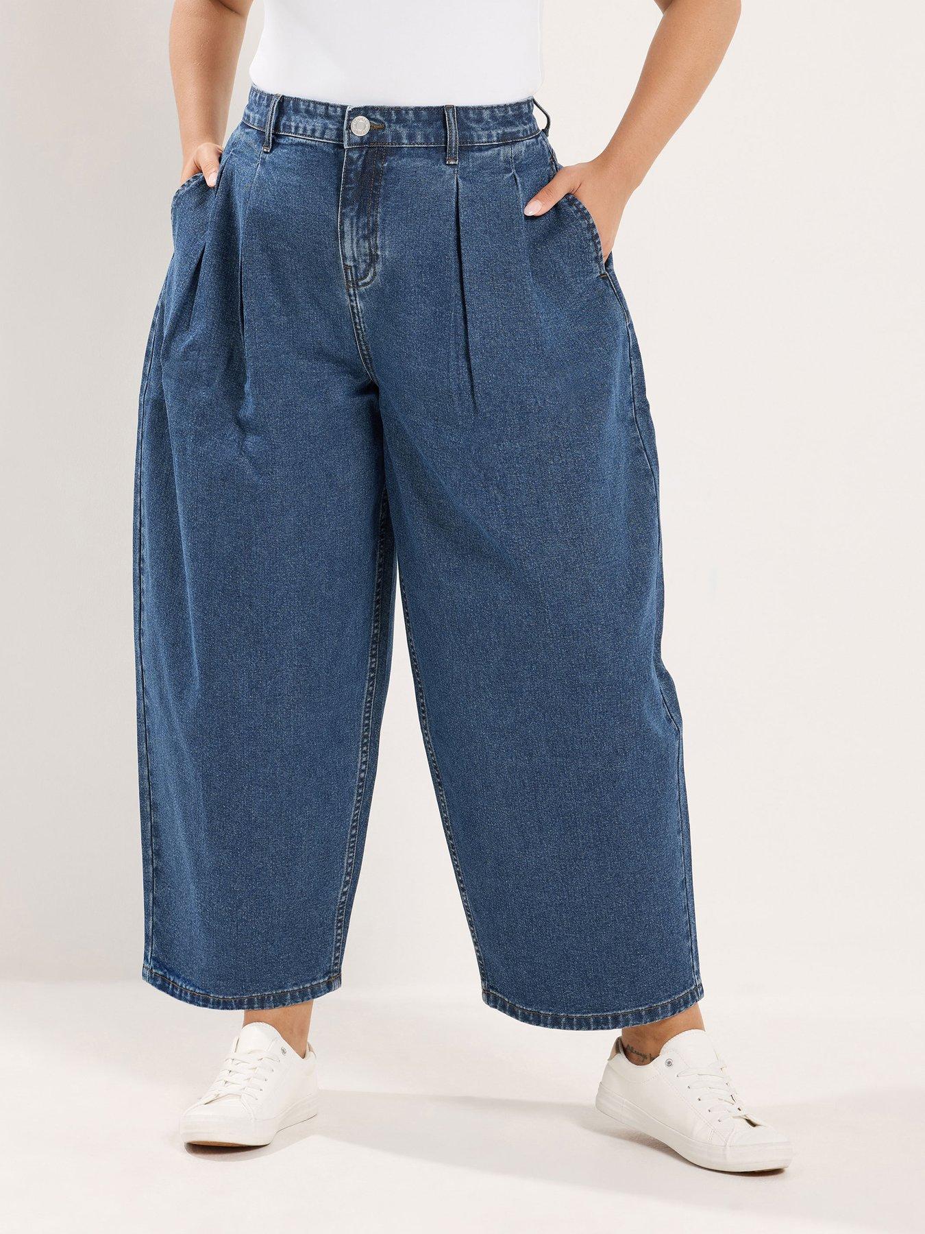 Yours Women's Curve Pleated Barrel Leg Jeans - Blue