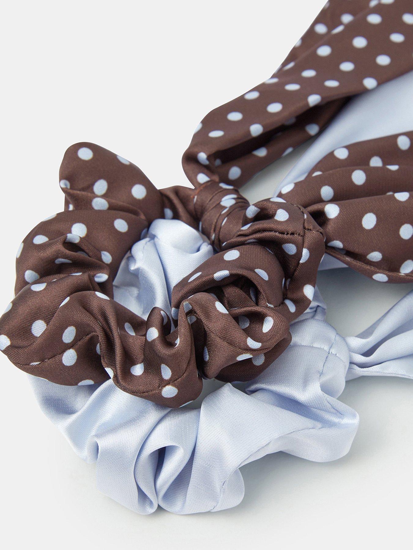 Image 2 of 2 of Accessorize 2 Pack Polka Dot Scarf Hair Scrunchies - Multi
