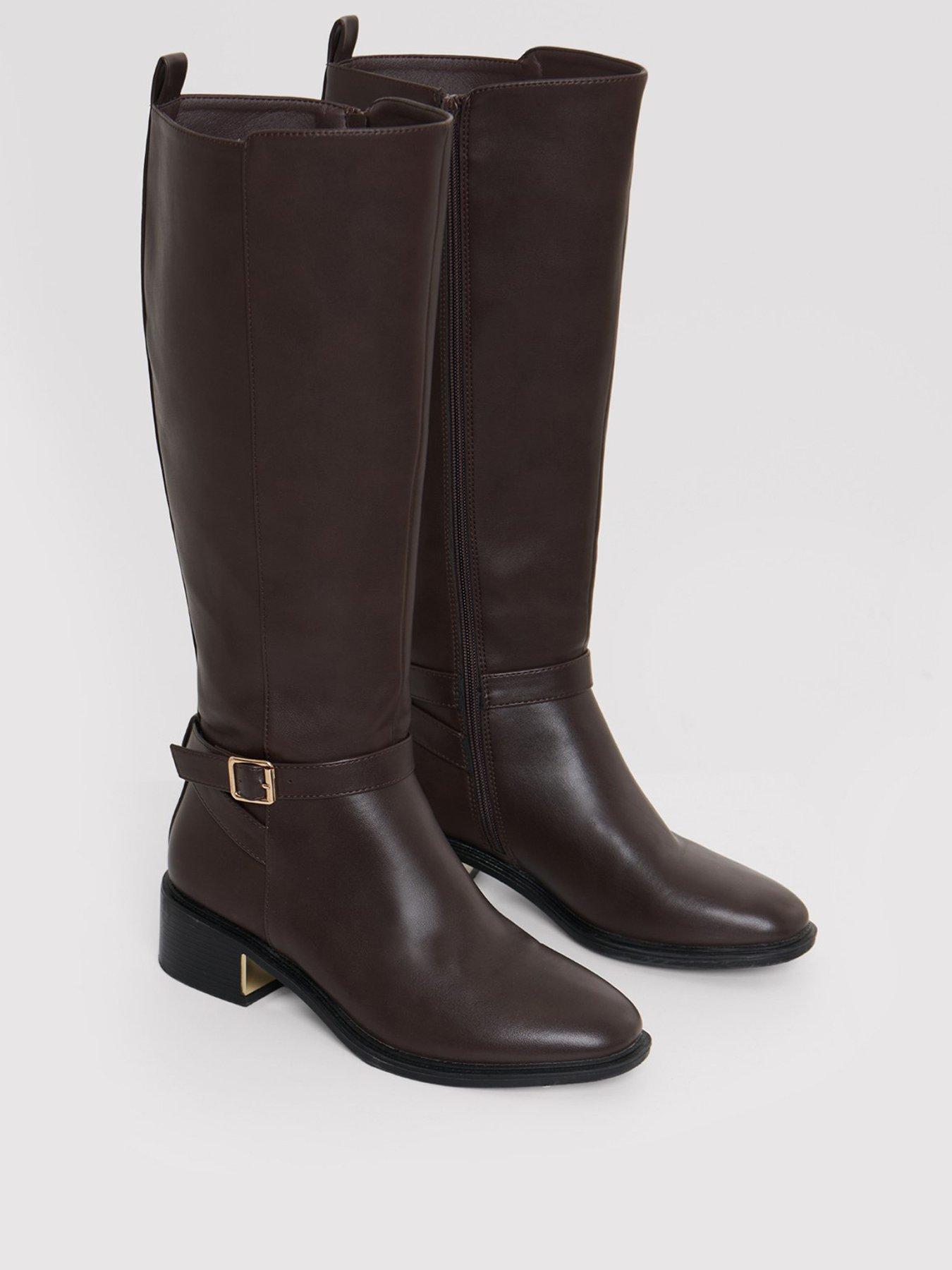 Image 2 of 5 of Threadbare Faux Leather Riding Boots In Chocolate Brown